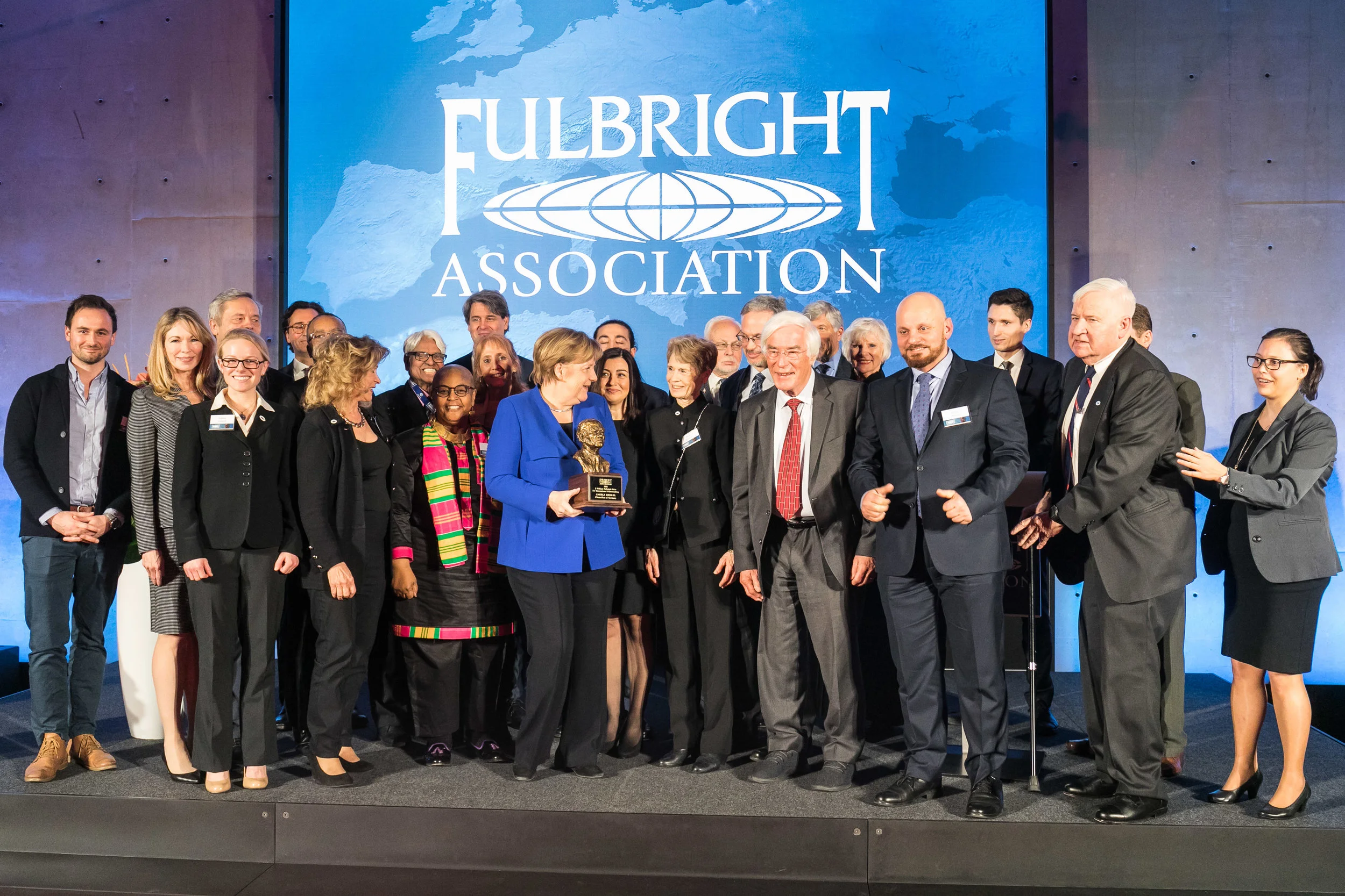 Dr. Caroline Levander, Fulbright Board members, and Chancellor of Germany, Angela Merkel.