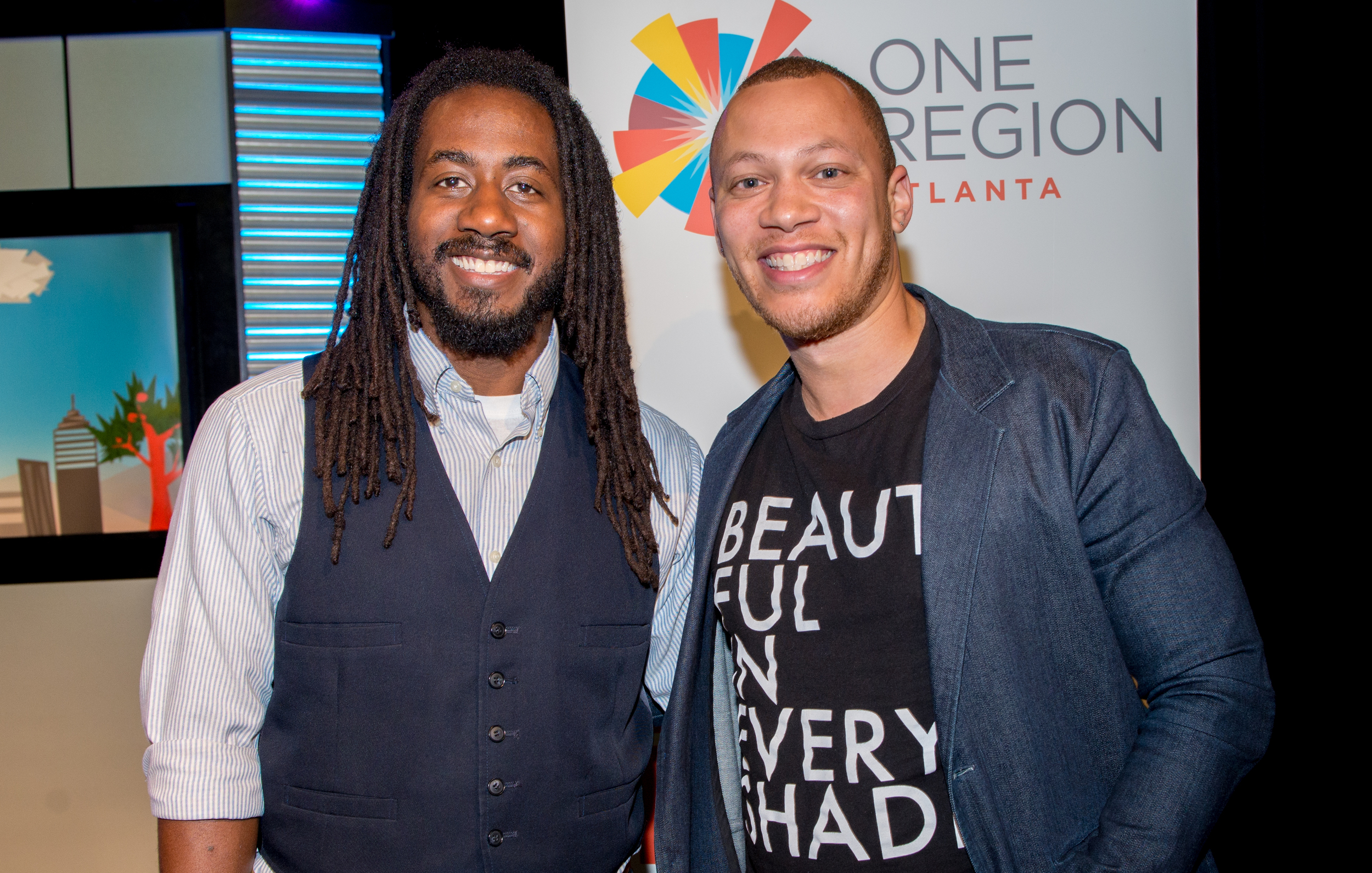 Carlton Mackey & Ross Oscar Knight all smiles after the One Region Atlanta Ideas Challenge Award Ceremony at Georgia Public Broadcasting