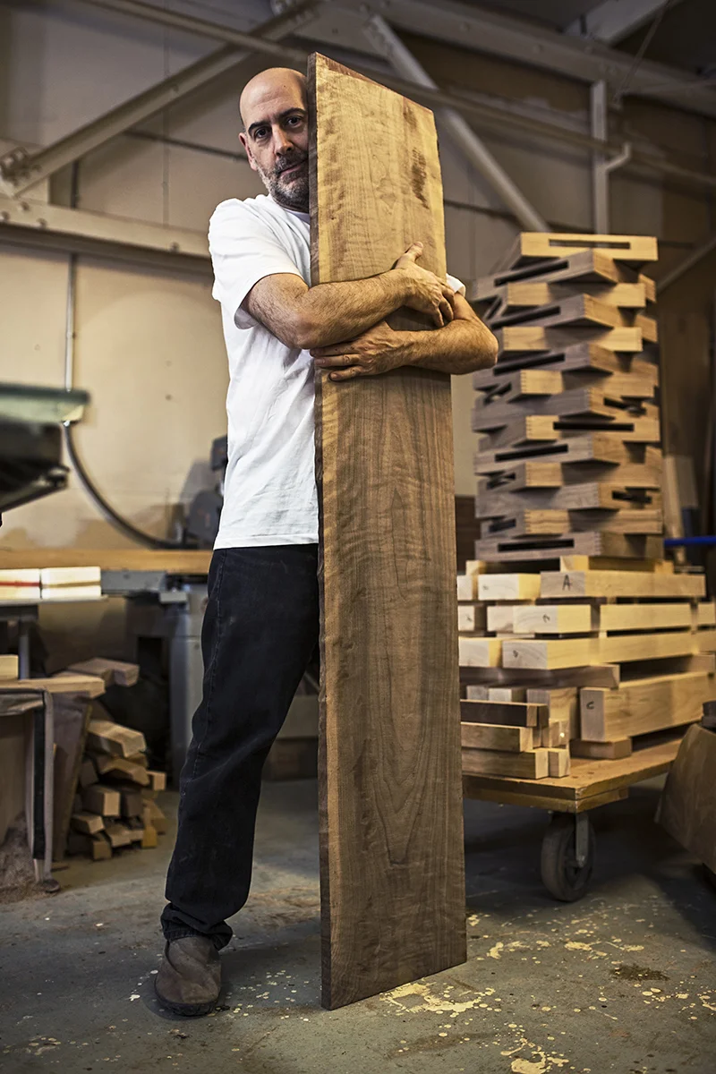 Jose Regueiro showing his love for wood. Portrait by Christian O'Grady 2014
