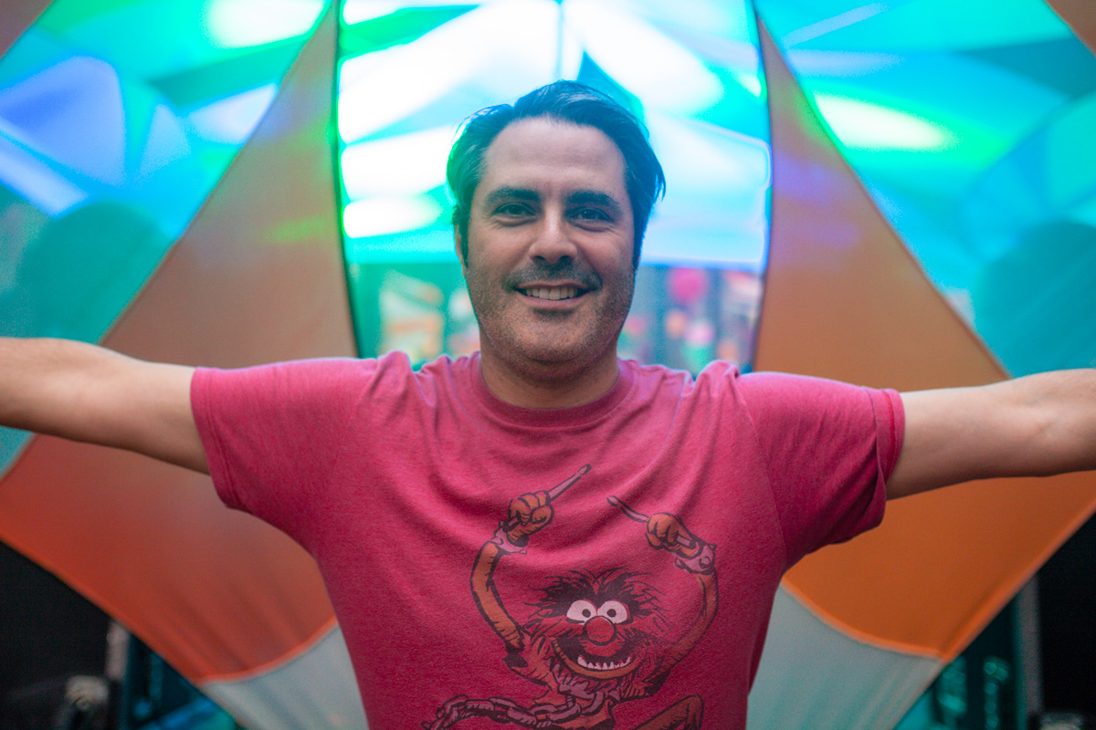 Robbie Kowal, DJ Motion Potion, poses for a portrait at the Silent Disco in Sherwood Forest.