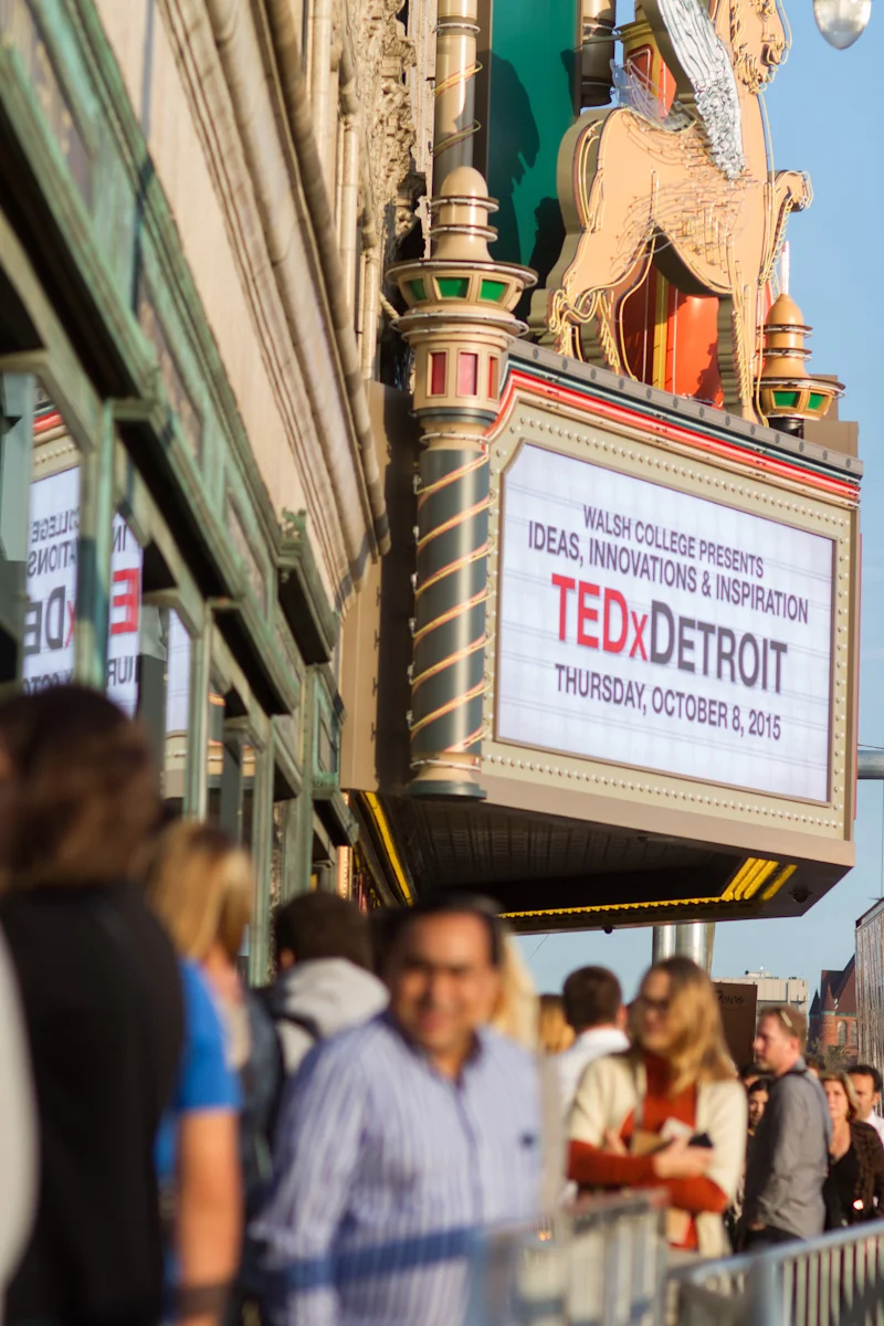 People lined up outside of the Fox Theatre for TEDxDetroit.