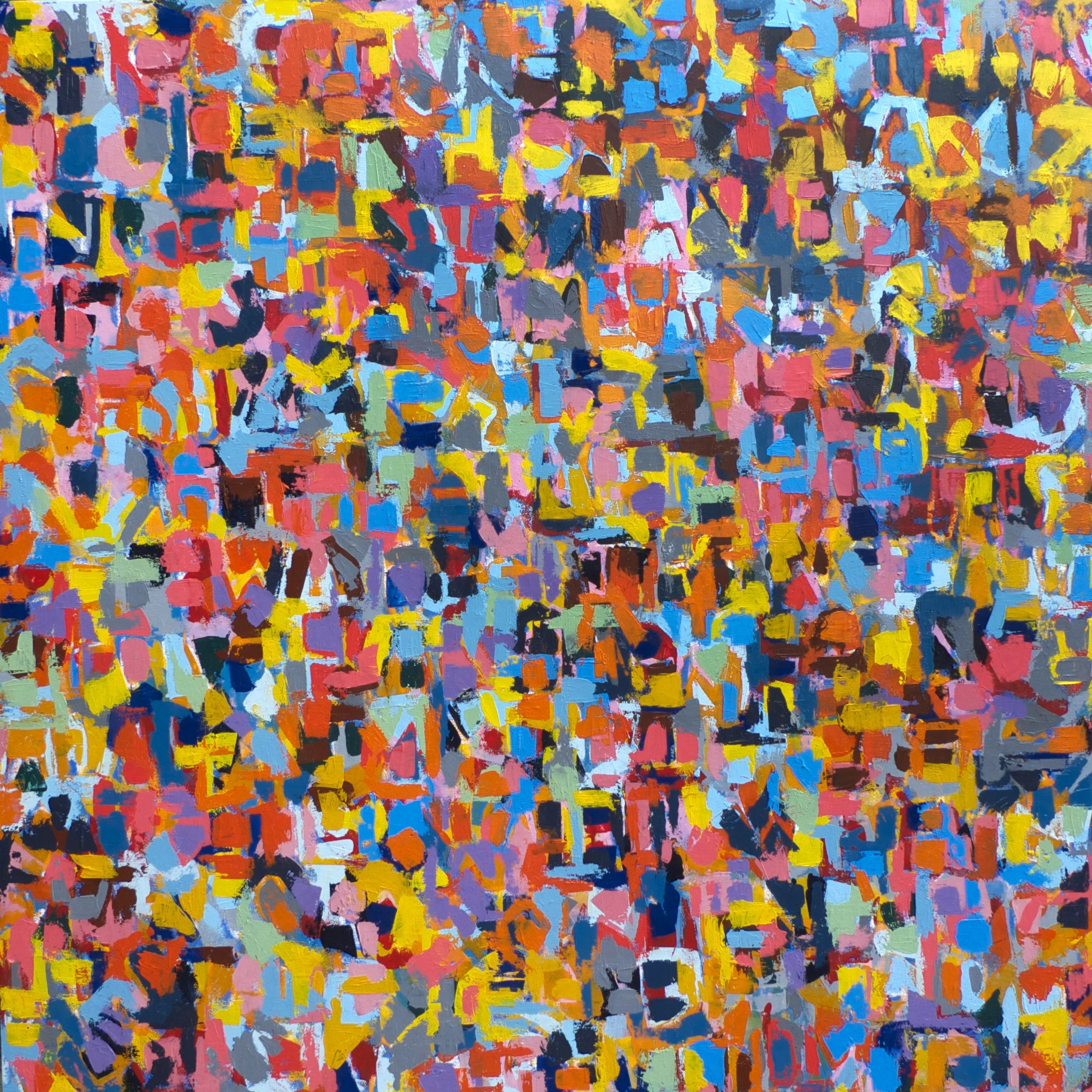 We dance round in a ring and suppose, but the secret sits in the middle and knows. 60 X 60 in. 152 x 152 cm oil and oil stick on canvas 2015