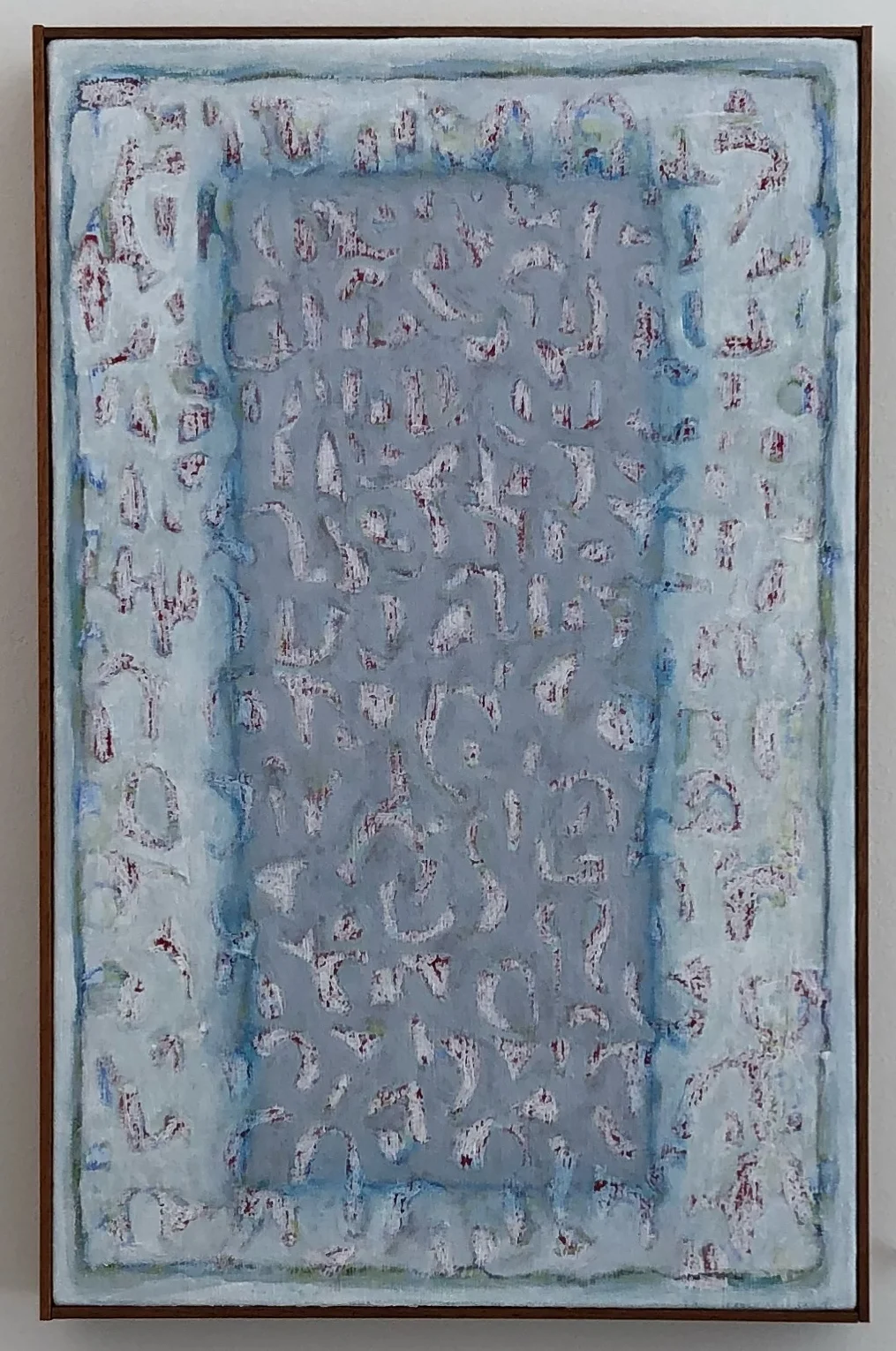  A language that seems to convey secrets beyond comprehension.  oil and oil stick on linen over panel in artist's frame   14 x 22 in. 36 x 56 cm   2018   