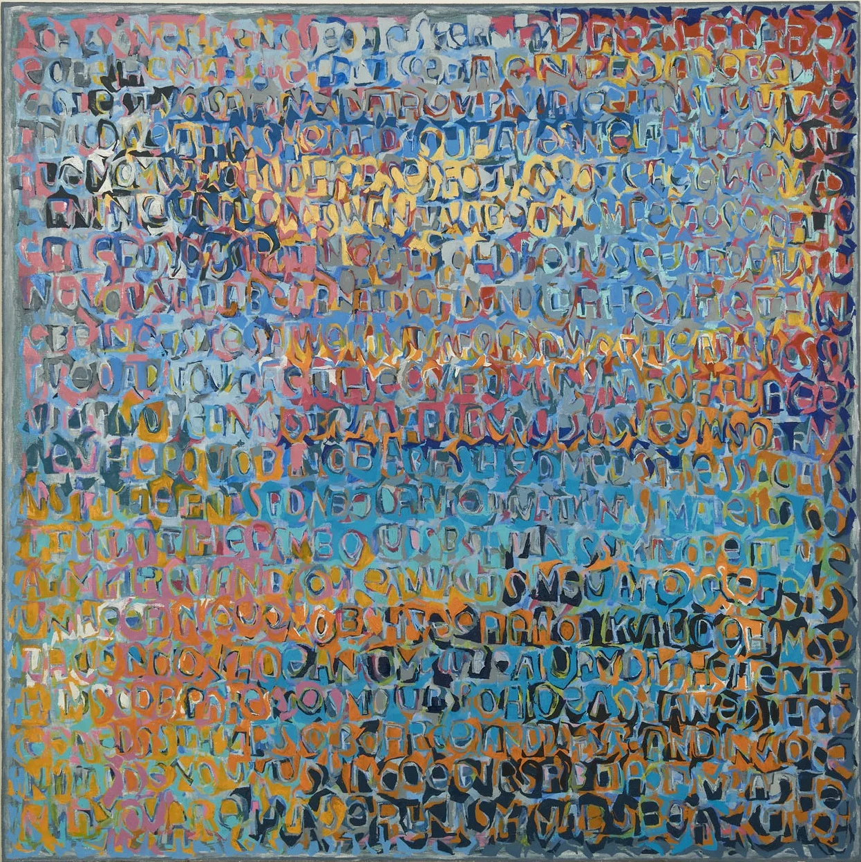 Every mark feels like it has been secreted from the core of her being. Oil and oil stick on canvas 60 x 60 in. 152 x 152 cm 2019