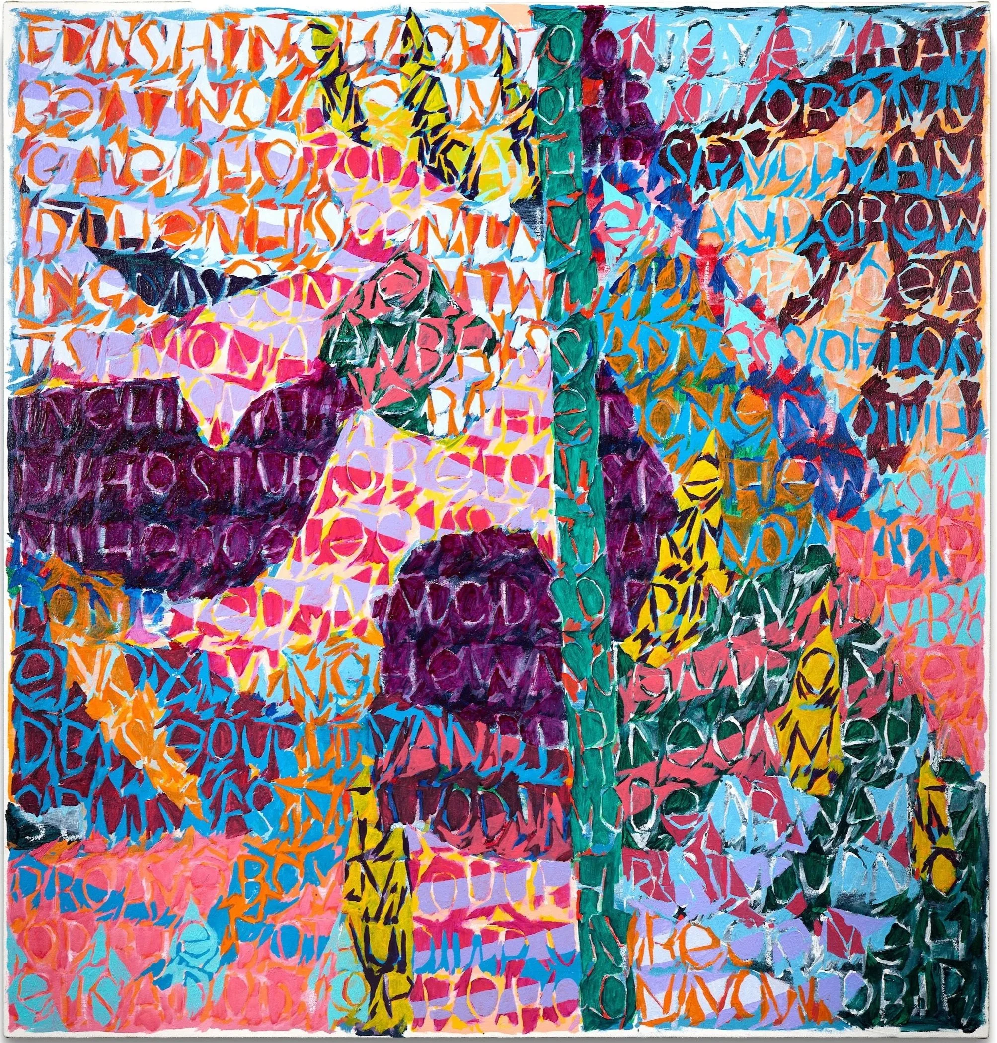  A secret punishment had grown to be a creative thing within them.   Oil and oil pastel&nbsp;on canvas.   42 x 40 in. 107 x 102 cm.   2025.  