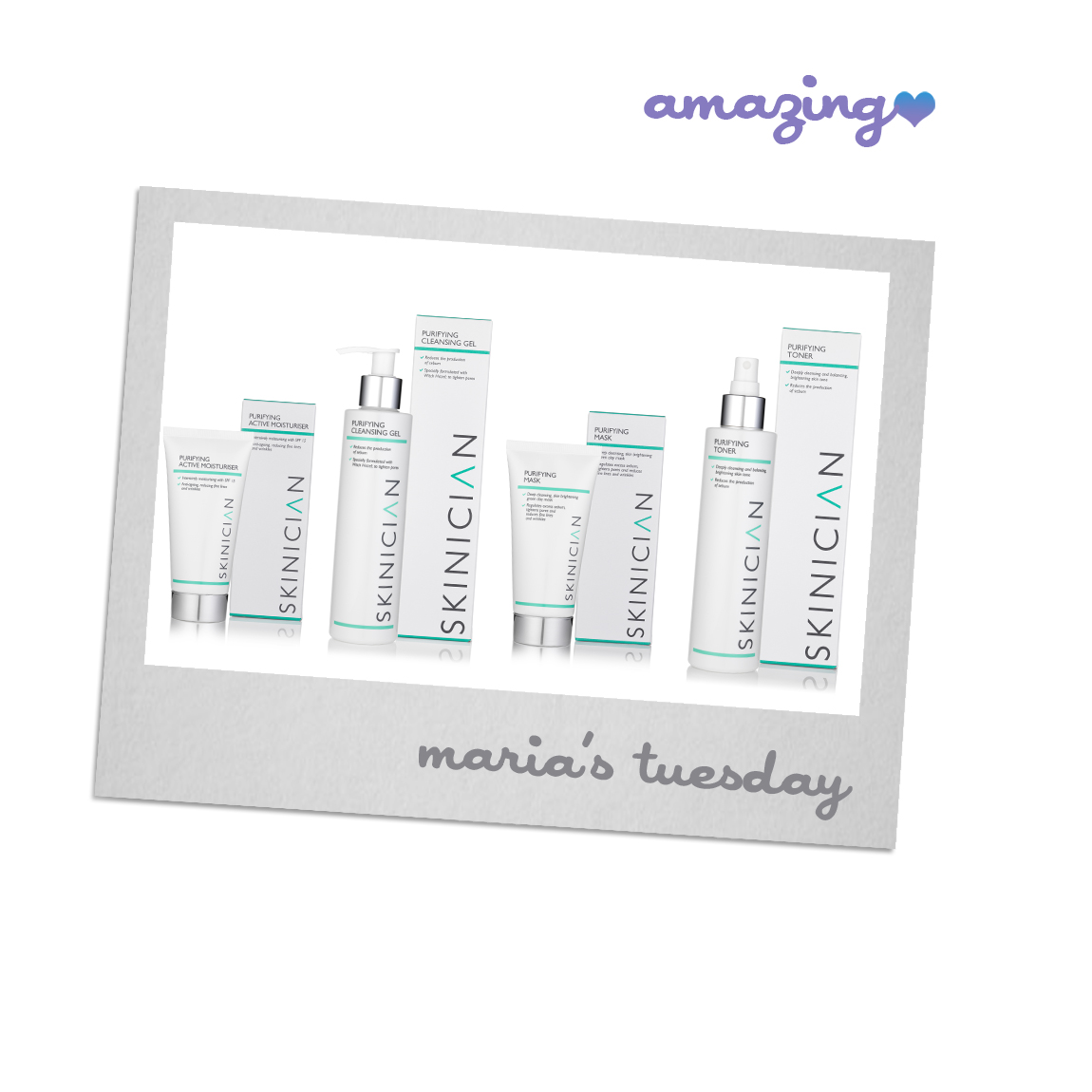 Here at The Amazing Blog , we love when brands truly know how to treat our skin properly. Skinician is a science-led brand that creates bespoke skincare solutions and does not subscribe to the "one range suits all" method. For that reason, we were glad to receive their Purifying Range , a collection of products targeted to balance and tone the skin. We started with the Purifying Cleansing Gel . The cleanser contains Chamomile, Grape Seed oil and Green tea extracts, which effectively cleanse and soothe the skin. To balance and regenerate your skin, gently massage the cleanser in and rinse with water. Use the cleanser twice a day. The next stage is the Purifying Toner. This works to diminish oils, impurities and cleanse the face thoroughly. The different ingredients such as Horse Chestnut Seed, Vitamin C and Collagen are combined to hydrate and mattify the skin. Together they have an antioxidant and firming action while brightening your skin at the same time. Place the lotion on a cotton pad and work the product into your cleansed face, avoiding the eye area. We ended the routine with the Purifying Active Moisturiser . This product uses a combination of Cocoa and Shea Butter, with Vitamin C to rejuvenate the skin. Use the moisturiser after the cleanser and toner to experience how quickly it sinks in, leaving no residue. The product will leave your skin soft, smooth and ready to face a busy day. For an added boost, you can use the Purifying Mask once a week to eliminate dead cells and toxic external irritants as well as firming your skin. Green Clay, Shea butter and Japanese seaweed work together brilliantly to revitalise the skin. Leave the mask on for 10 to 15 minutes to experience the benefits and to fully nourish the skin. To try these products for yourself, purchase the Purifying Cleansing Gel for £19.60 , the Purifying Toner for £19.60 , the Purifying Active Moisturiser for £23.00 and the Purifying Mask for £25.25 here at Skinician . 