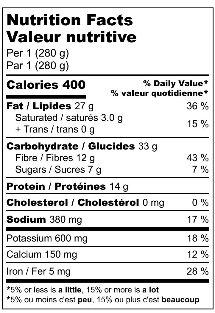 fiesta taco bowl nutrition facts table