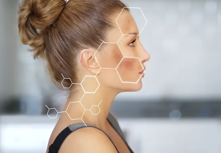 woman side profile with organic compound overlay