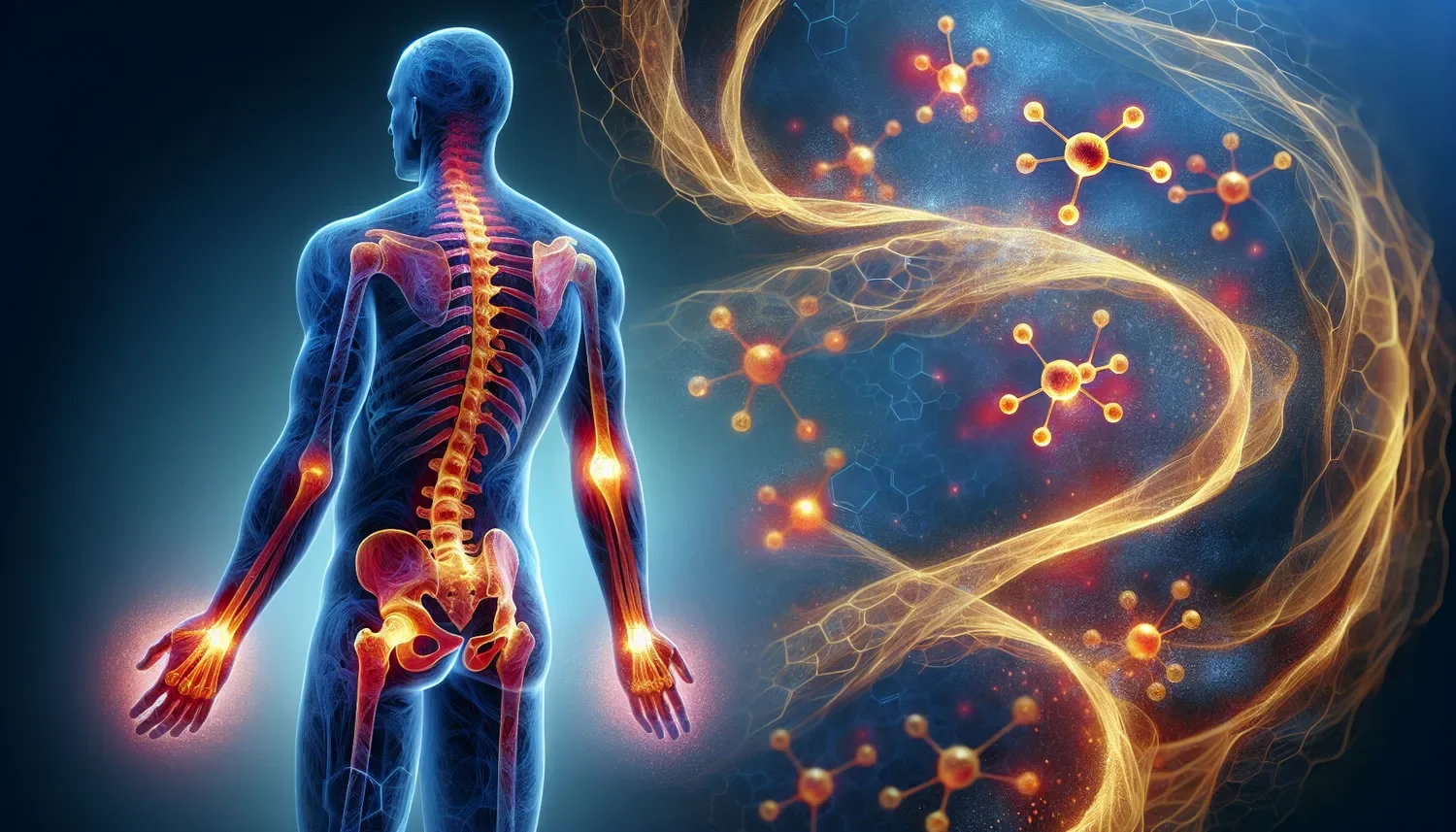 stylized see through man with molecules