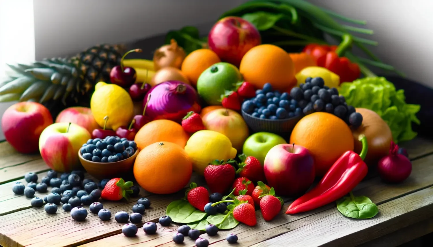 image of polyphenol fruits and vegetables on a picnic table