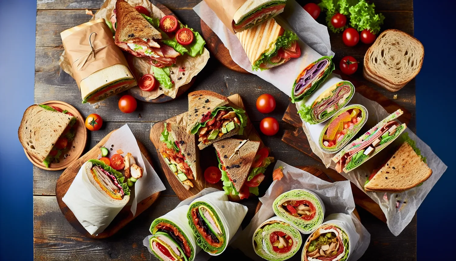 stylized birds eye view of sandwiches