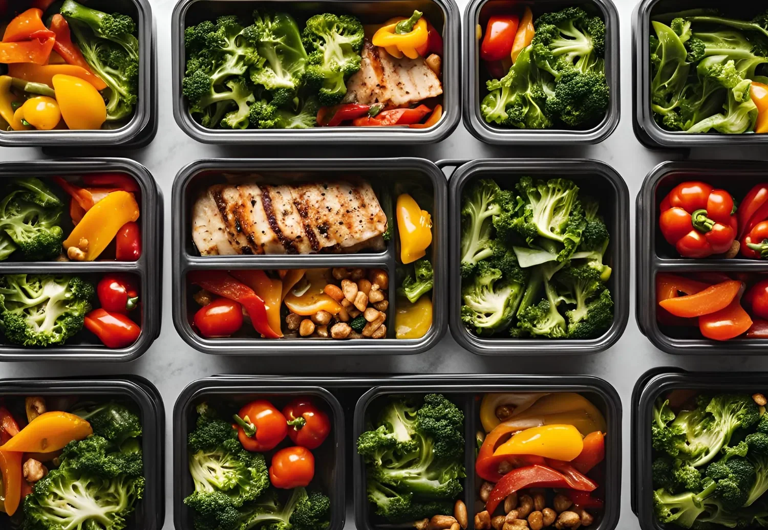 image of meal containers with pre-portioned food for meal prep