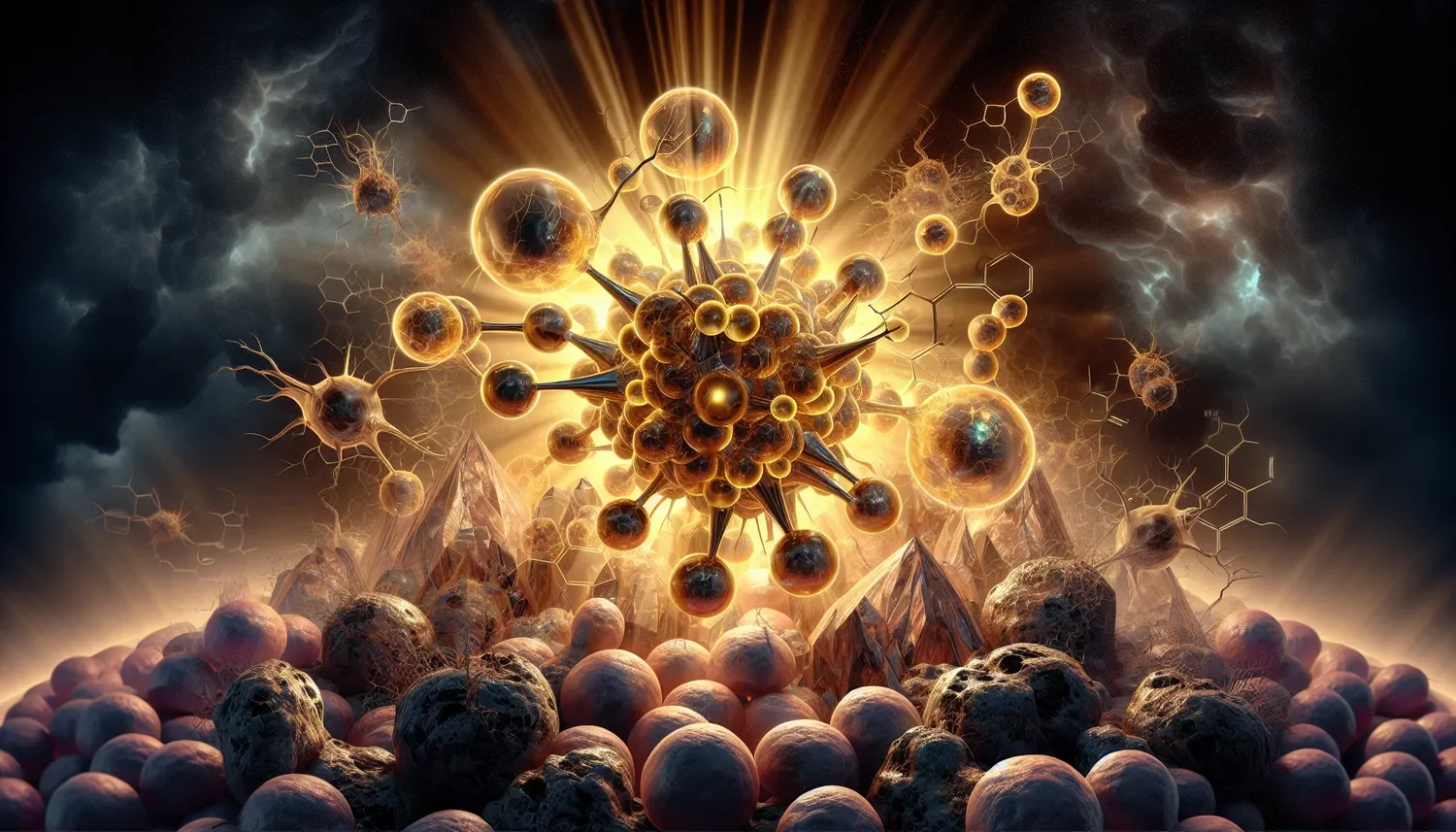 stylized cancer cell with organic compounds