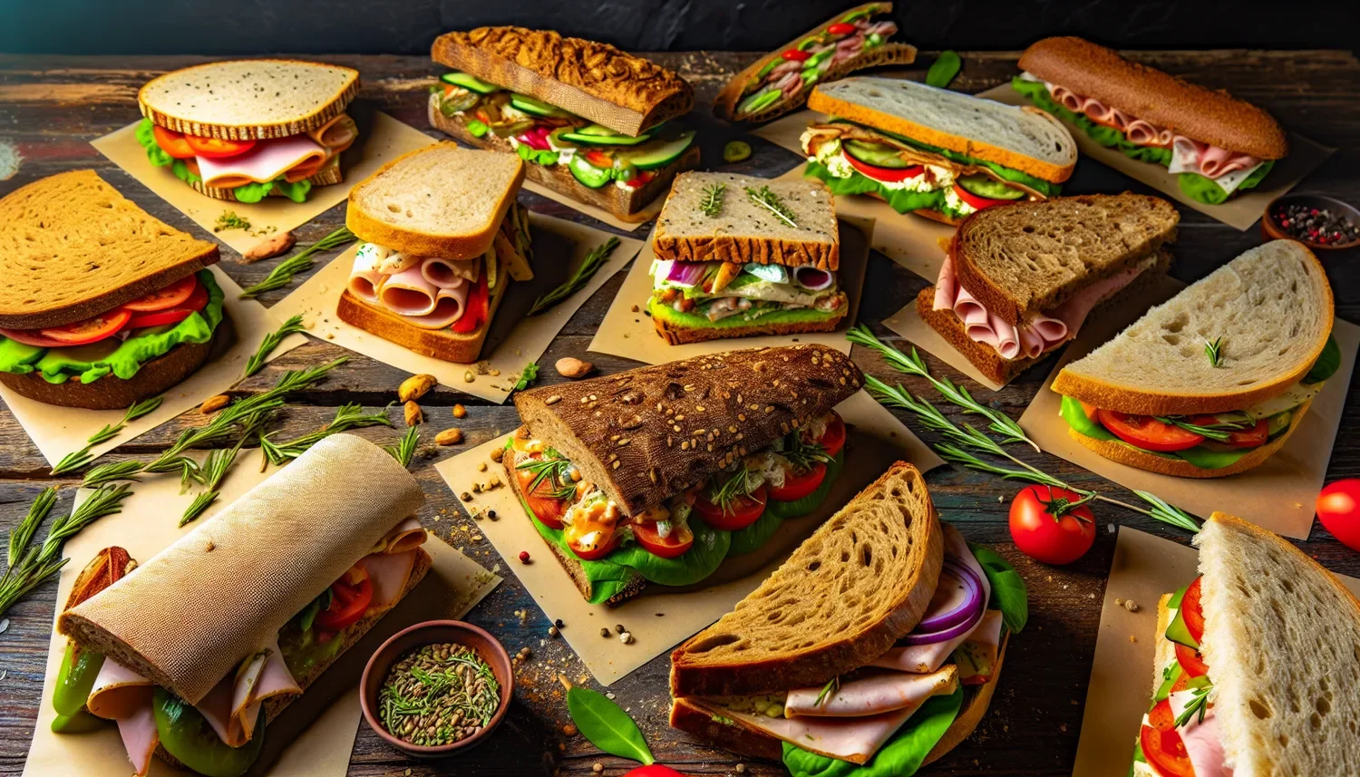 stylized image of different sandwiches