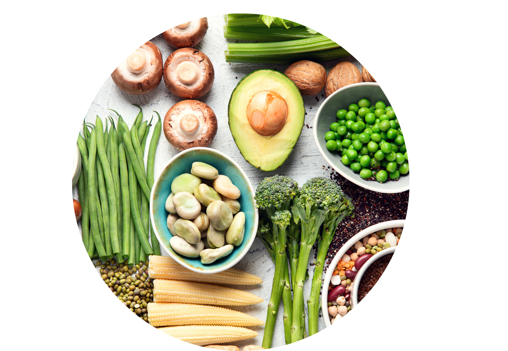 top down image of various plants-based foods