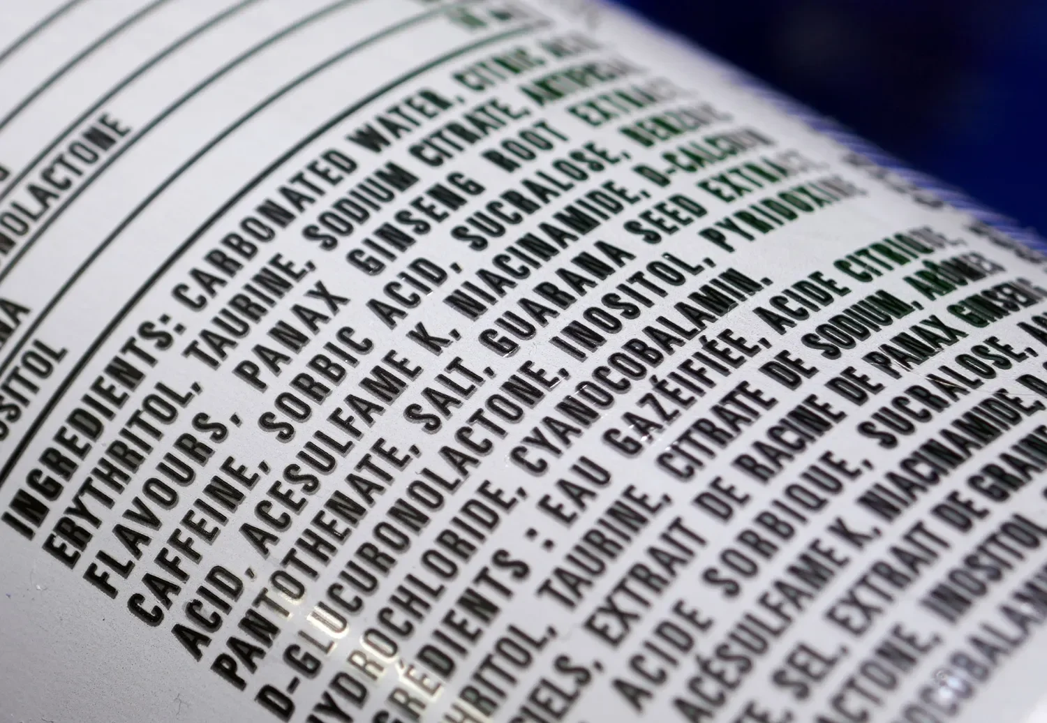 zoomed in ingredients list on a product