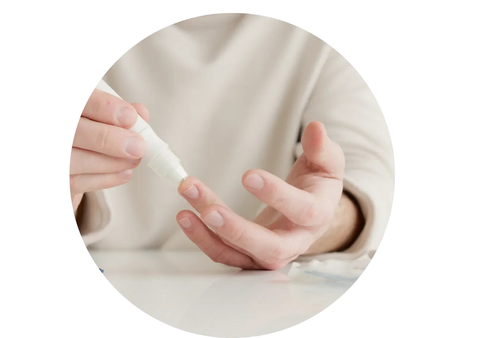 person checking blood glucose on finger