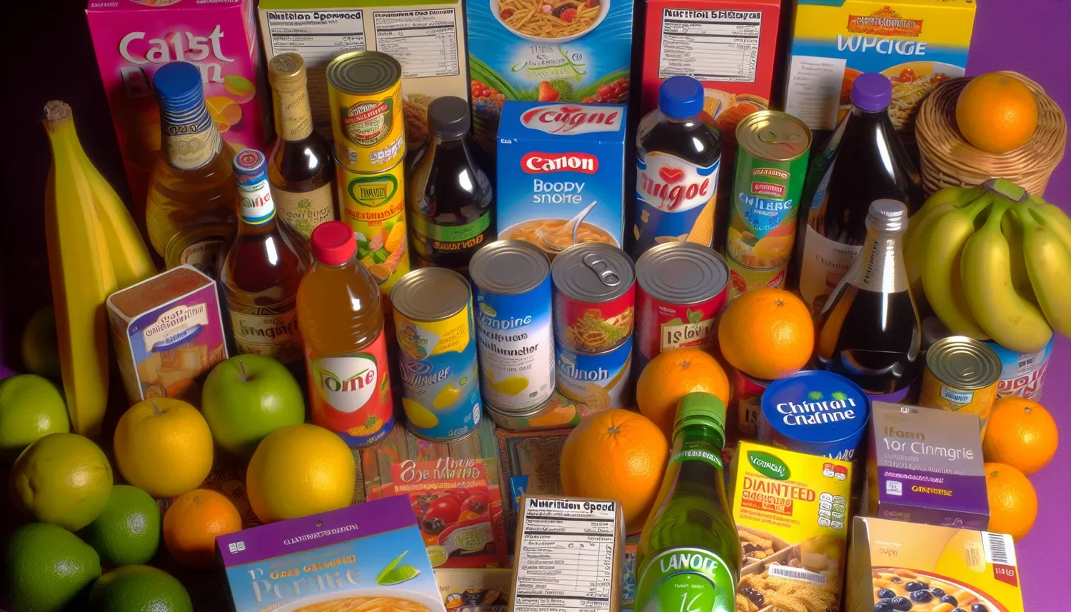 a display of various packaged grocery items