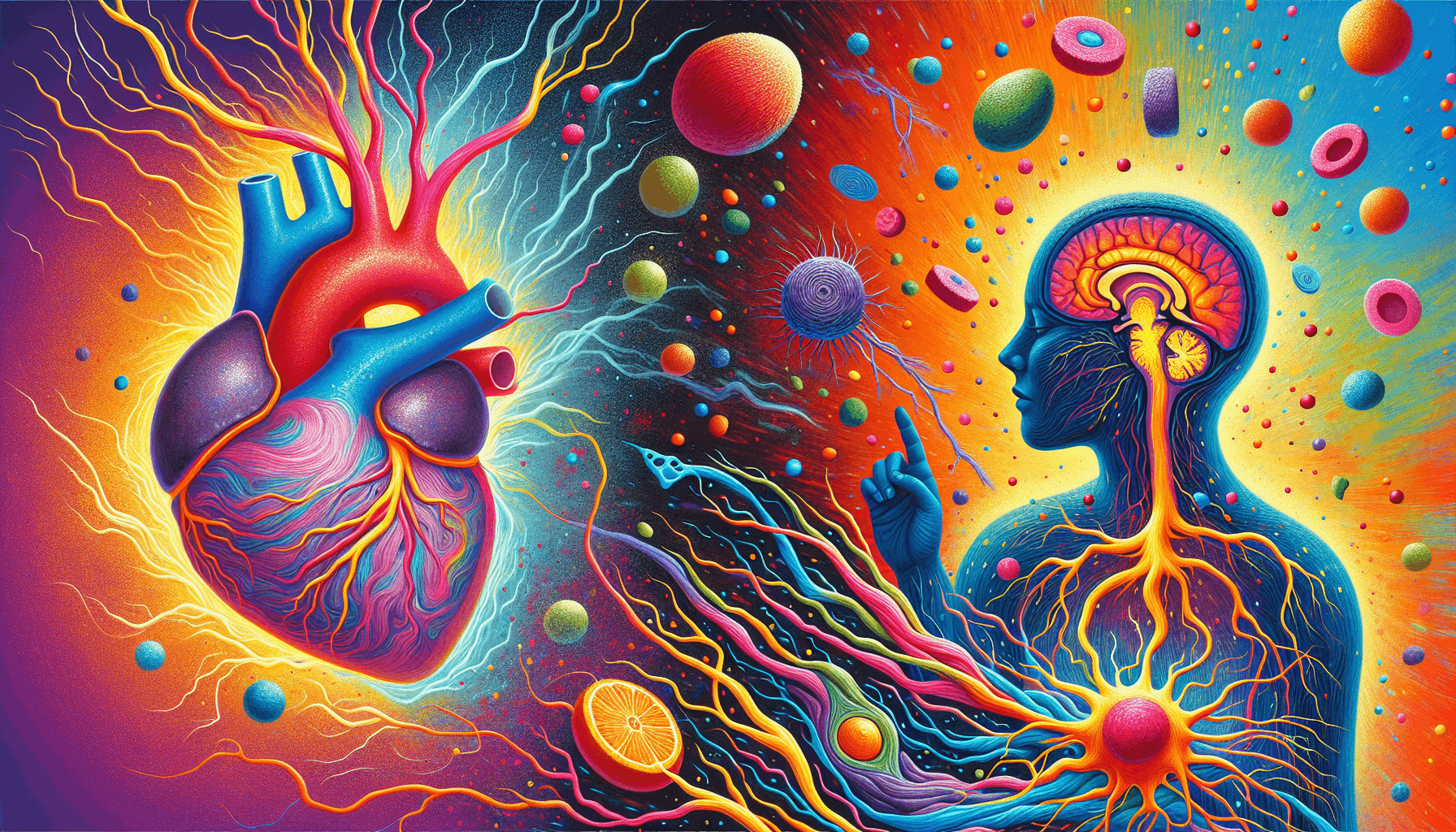 An illustration represnting health implications of oxidative stress on the human body