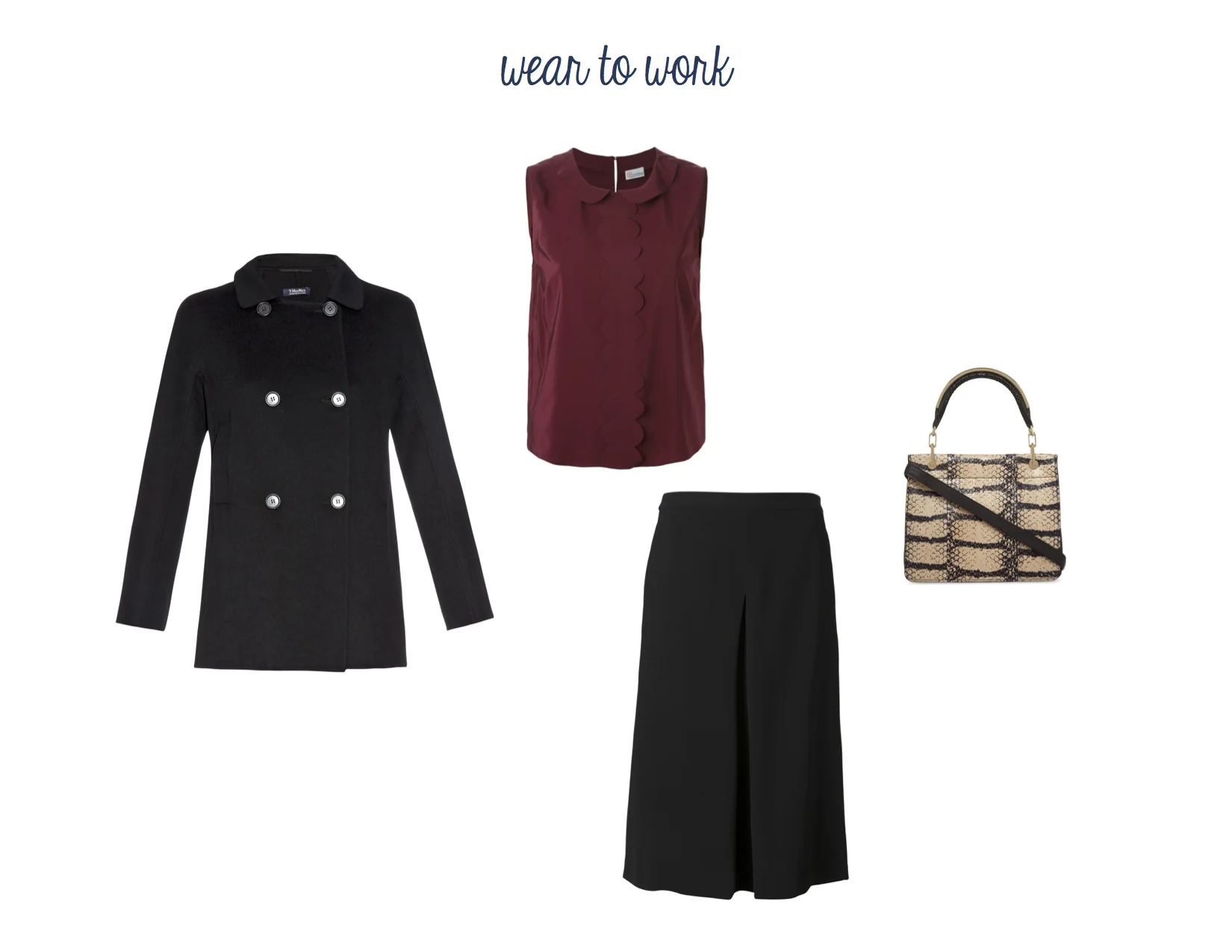 From Left to Right: Max Mara Lettera Jacket, RED Valentino Scalloped Silk Top, Vince Culottes and Max Mara Leda Bag.