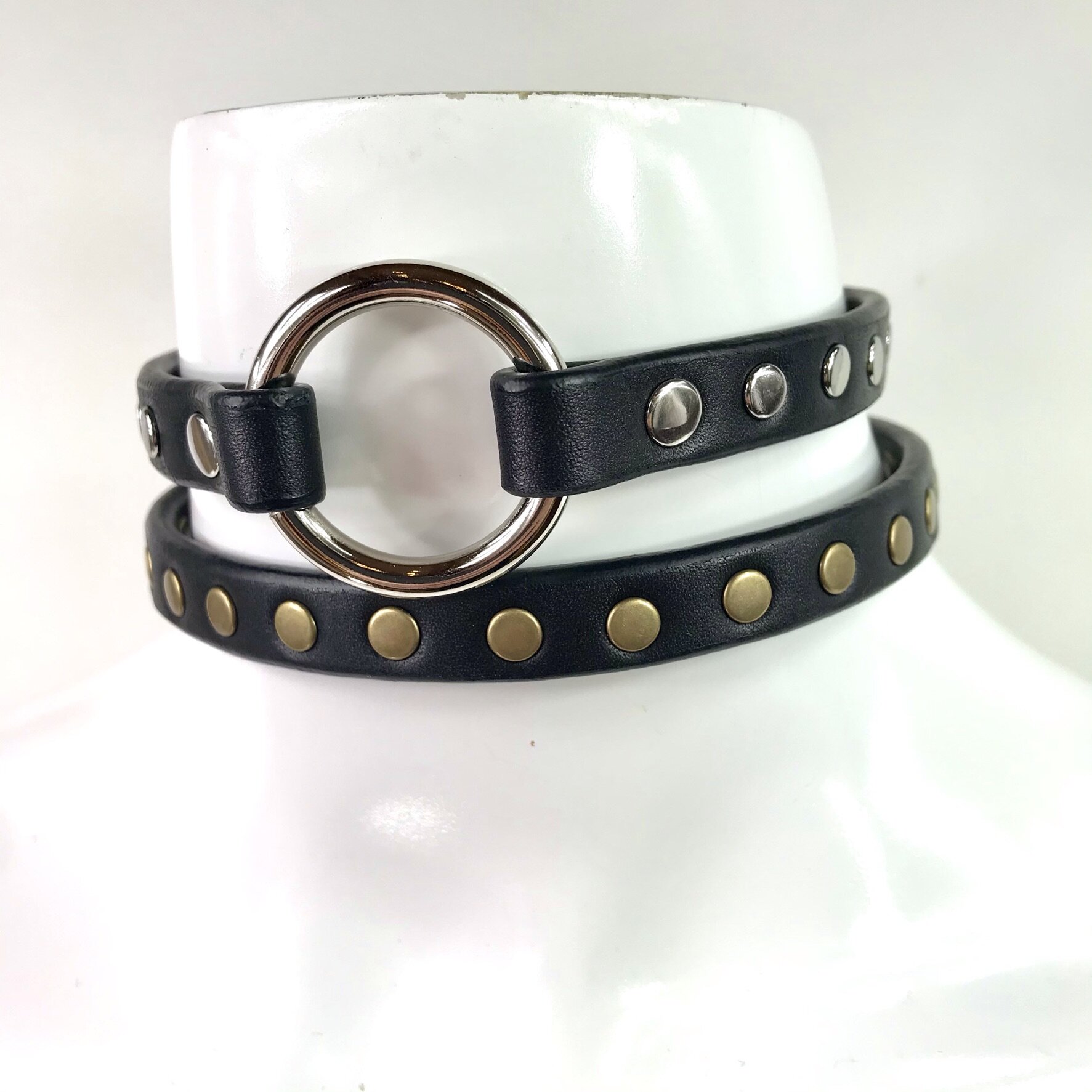 Red Leather SPIKED D-Ring COLLAR choker studded spike studded RATS BUM 