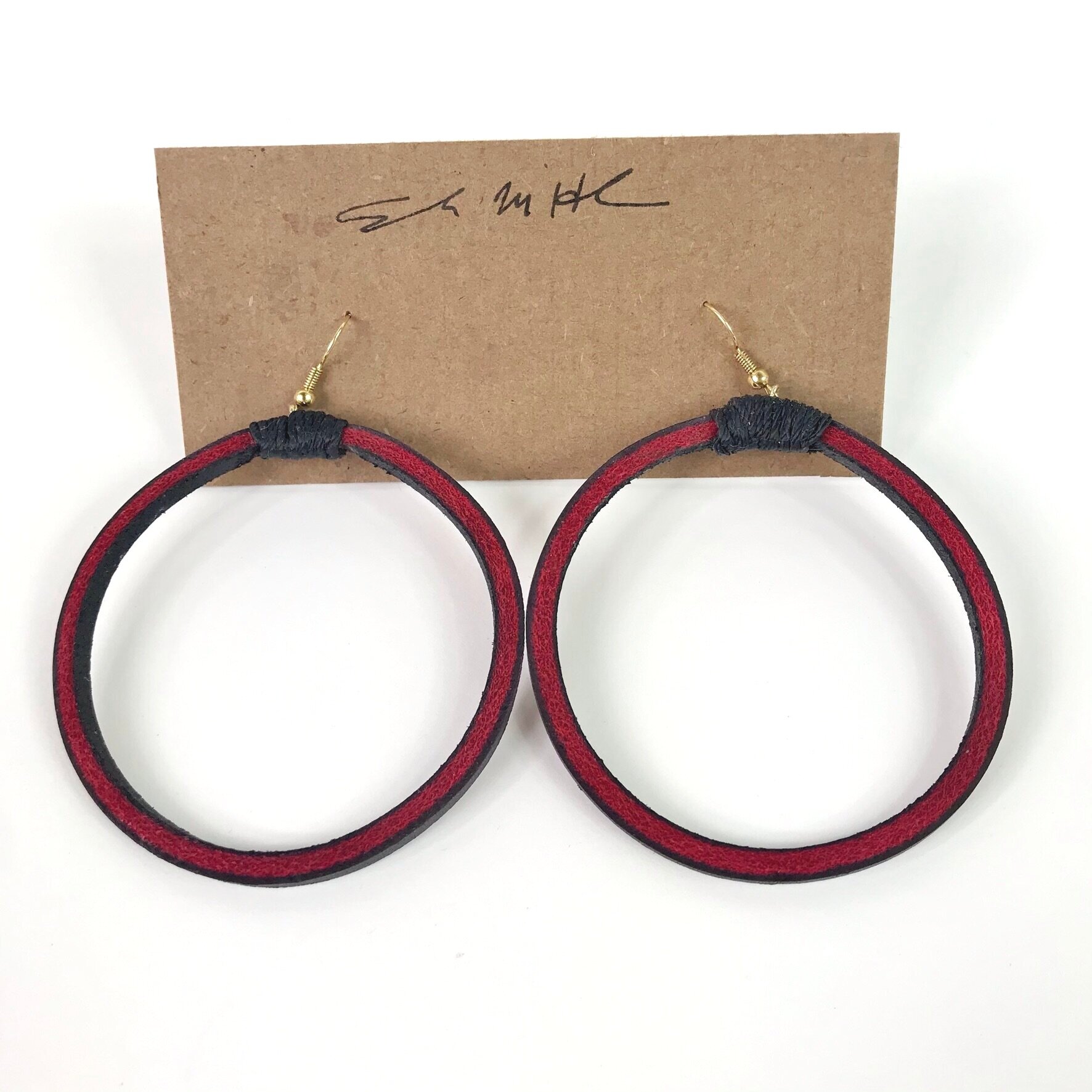 Red Leather Hoop Earrings