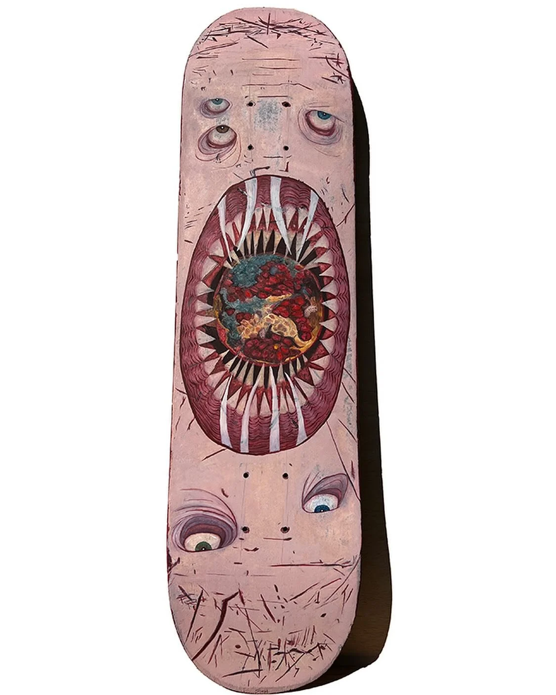 Come see my newest piece and the work of 80 amazing artists this FRIDAY!! 
🛹
&ldquo;Supreme Monster&rdquo; by Sarah M Holm
Gouache on well used skateboard 
🛹 
#skateart #mplsart #gouache #gouachepainting #monsterart