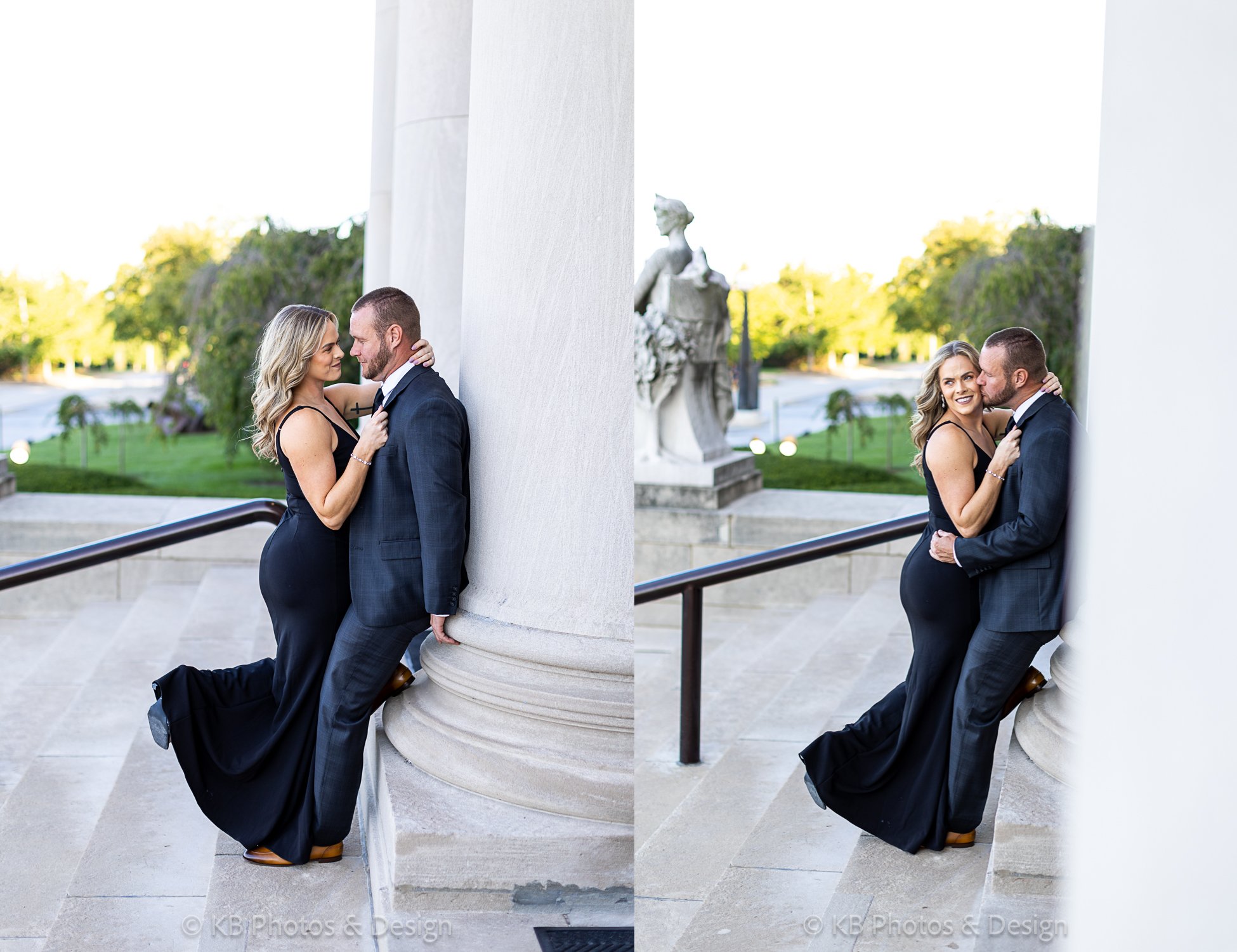 Taylor Drew engagement photography at St Louis Missouri STL Art Museum in Forest Park with best engagement wedding photographer KB Photos and Design of St. Louis Chesterfield Missouri