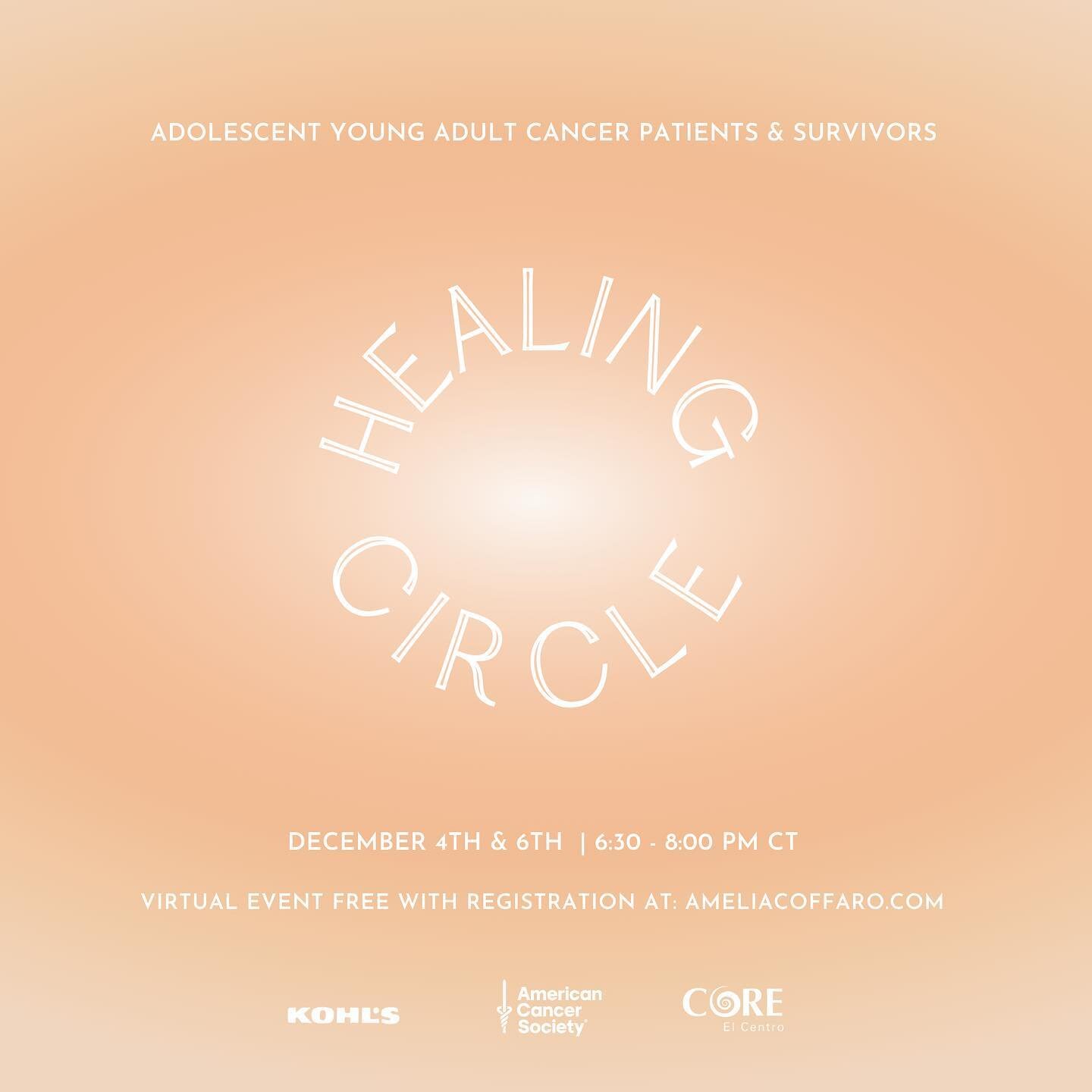 I am pleased to be partnering with @core_elcentro to lead a virtual Healing Circle for adolescent young adult cancer patients and survivors on December 4th and 6th!

This offering will co-create supportive community for participants to share openly a