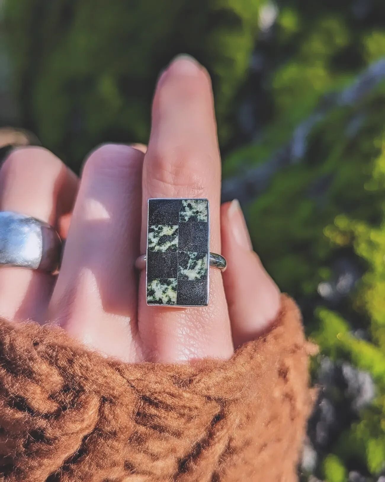 One of a kind Yuba Checkerboard Ring, size 6.5 &amp; can be sized up. Sterling silver + stones from the river. 

Available on the site now 🏁