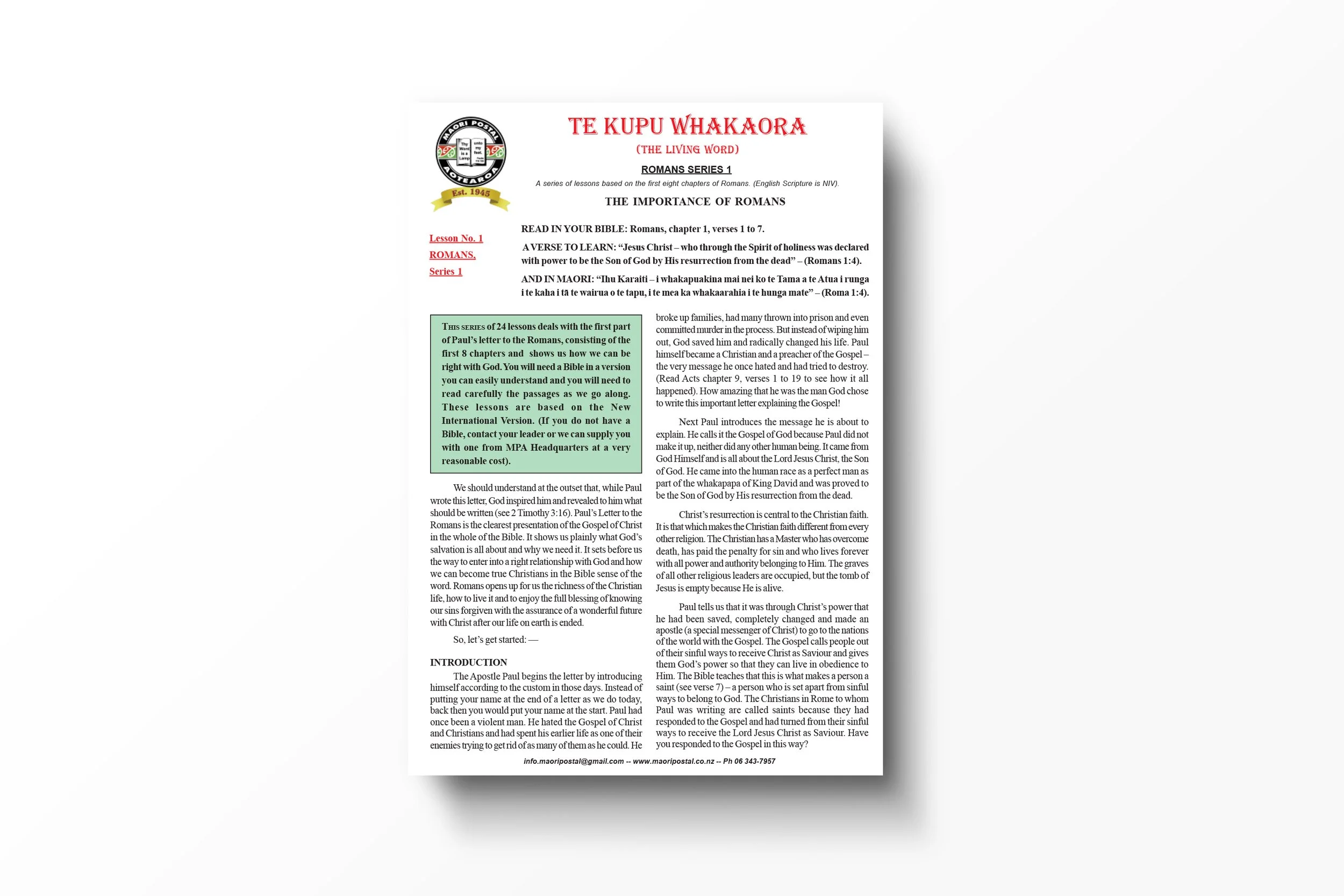 Te Kupu Whakaora A4 Studies