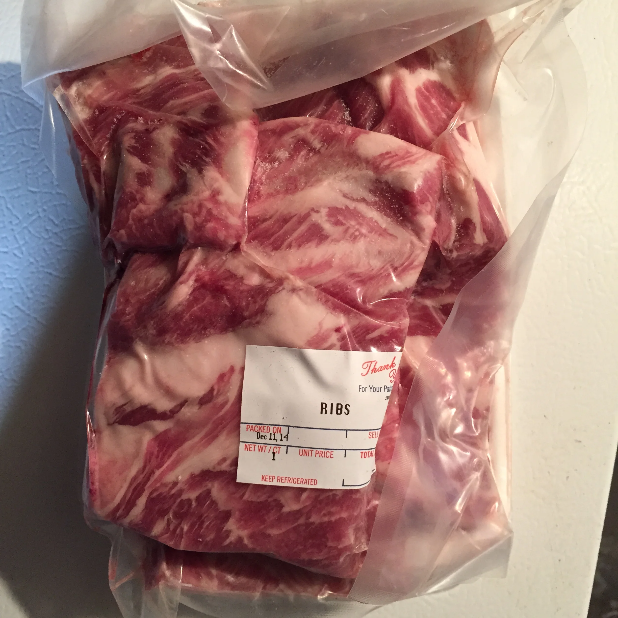 Spare ribs- $5.50/lb averages around 2 lbs