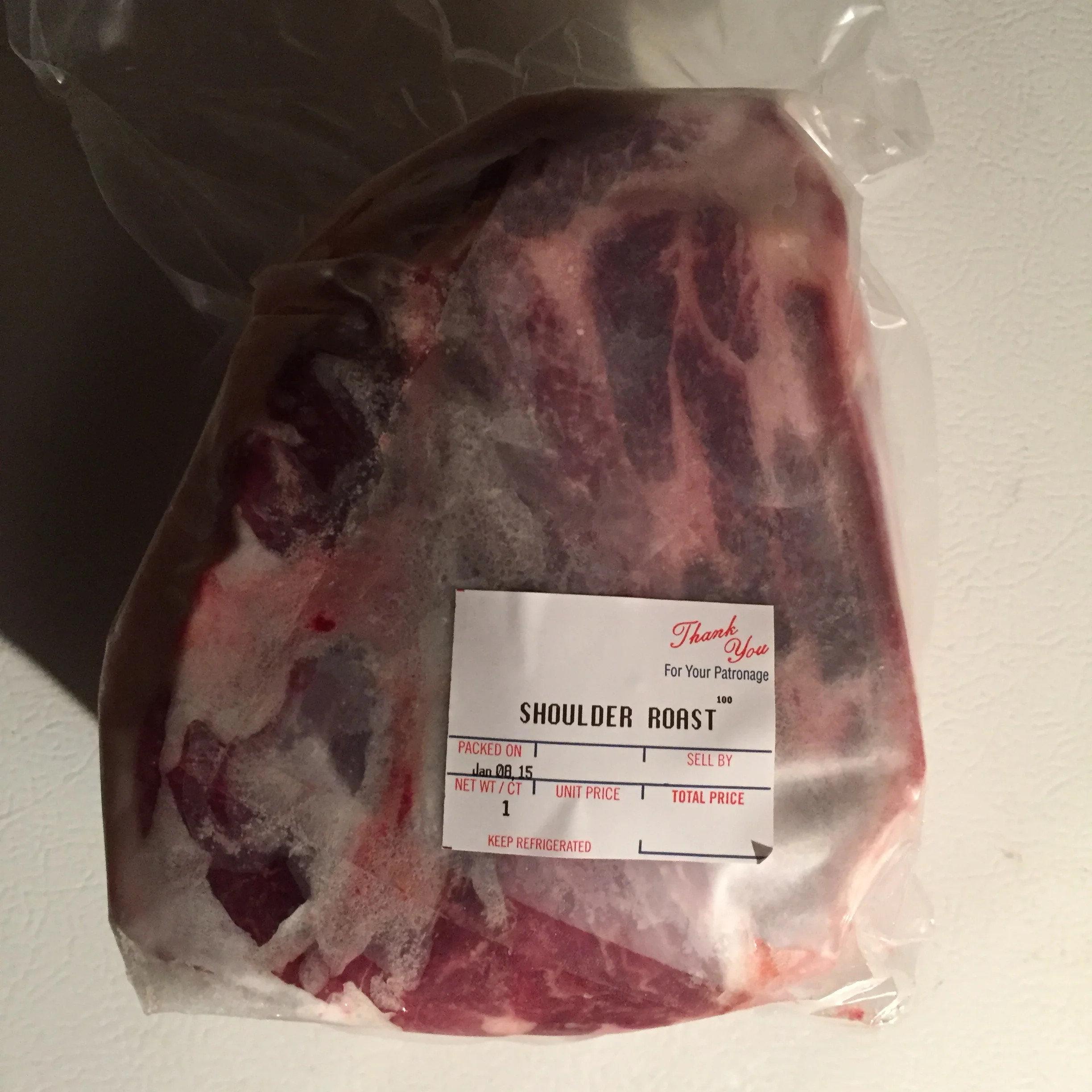 Shoulder roast - $5.50/lb average of 3.5 lbs
