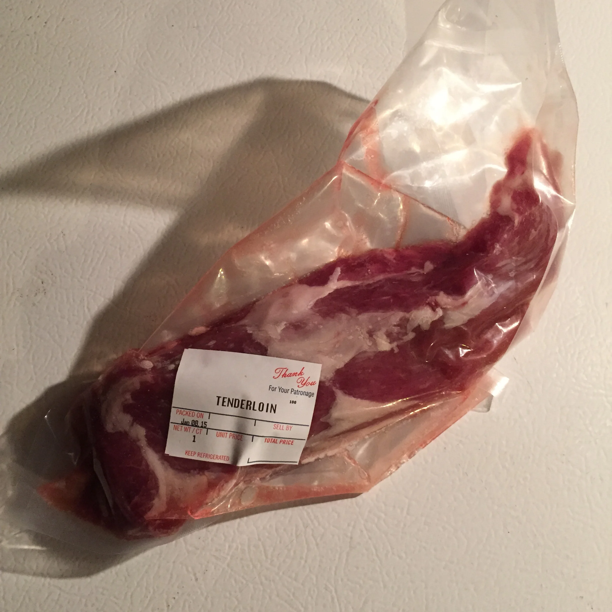 Pork tenderloin - $15.00/lb weighs between 0.6 and 0.8 lbs