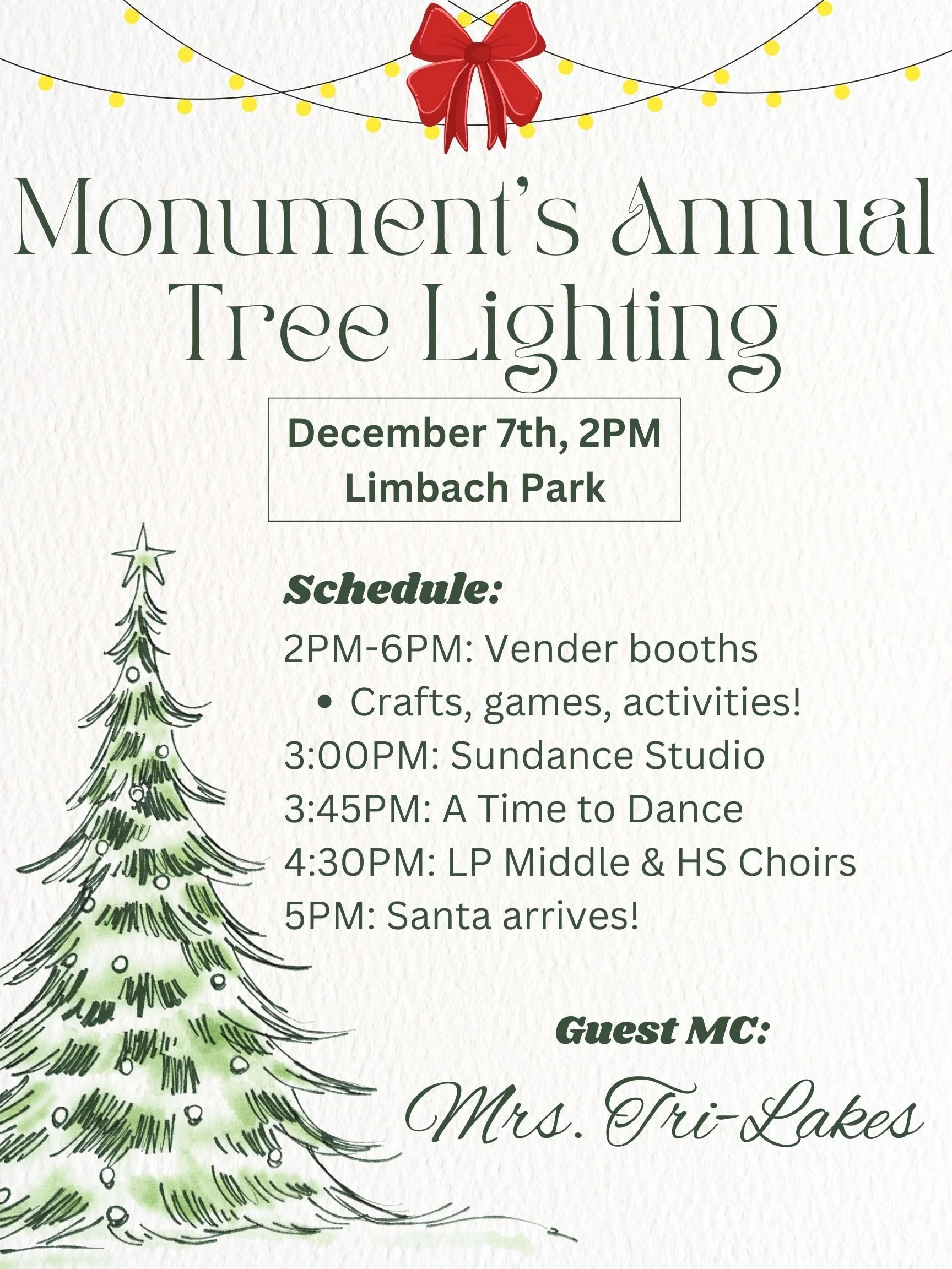 Join Mrs. TriLakes at Tree Lighting
