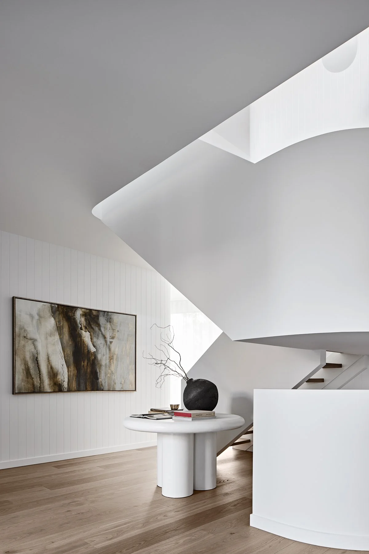 white curved staircase