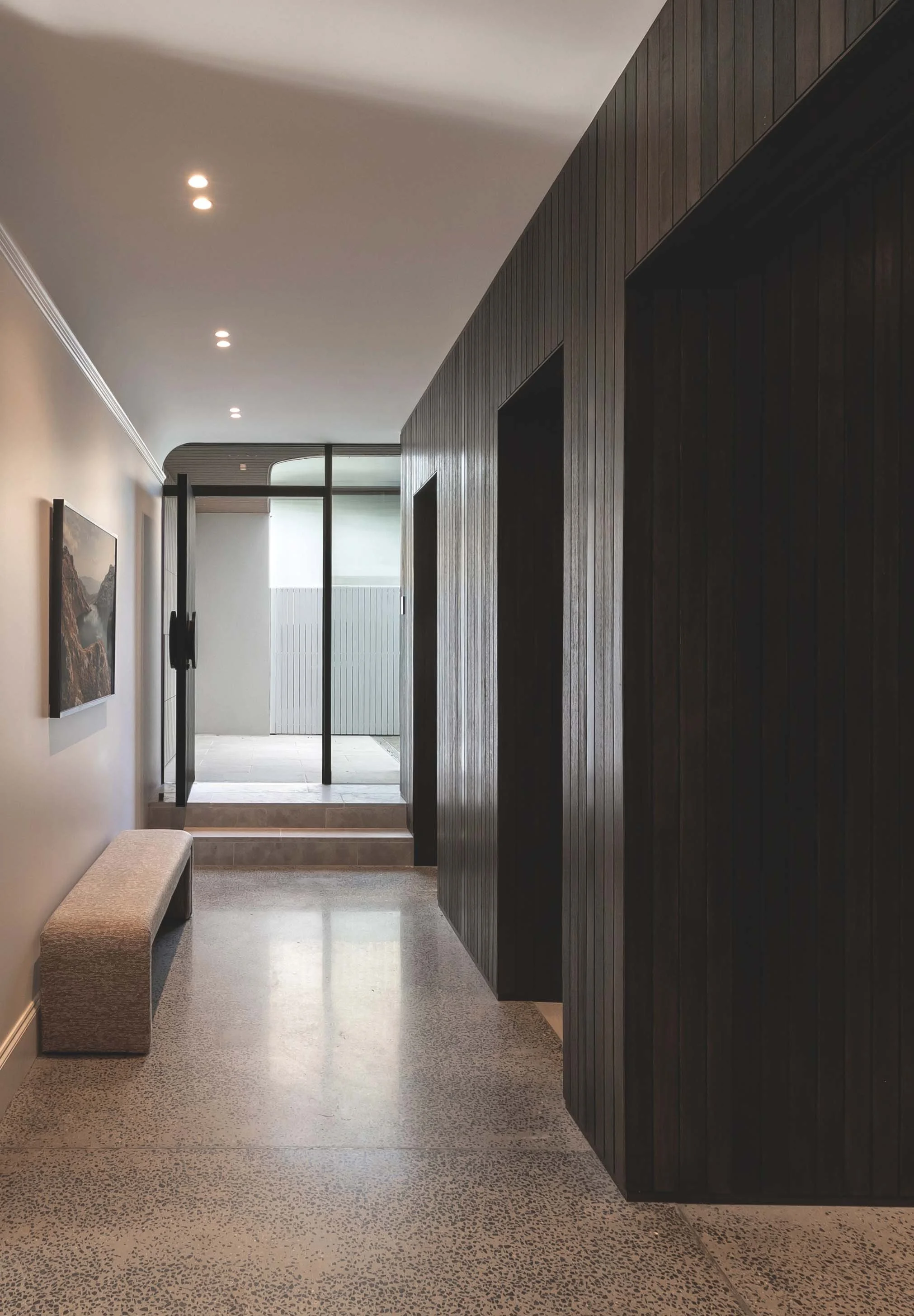 interior with back shiplap timber walls