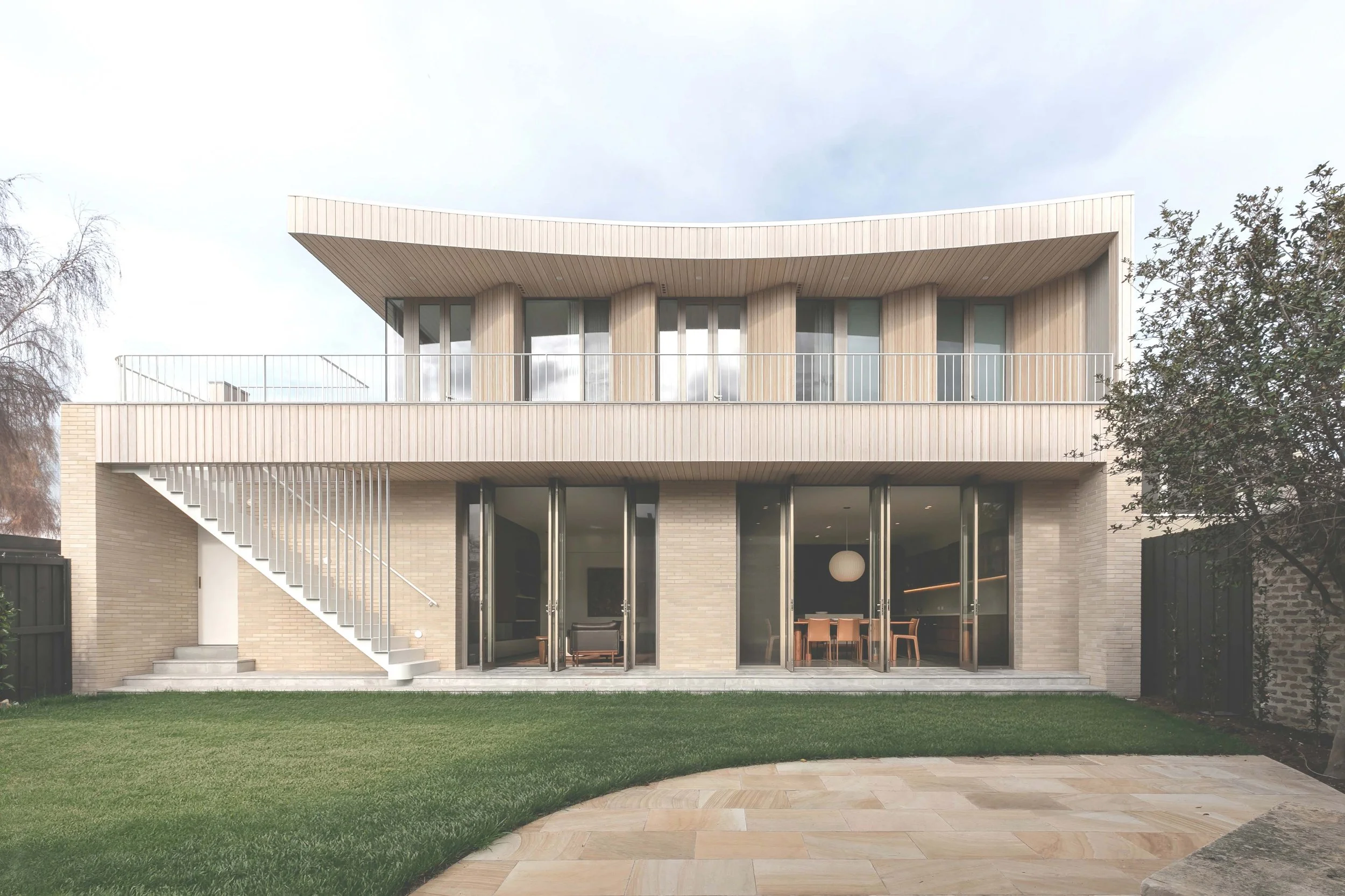 timber house with brick