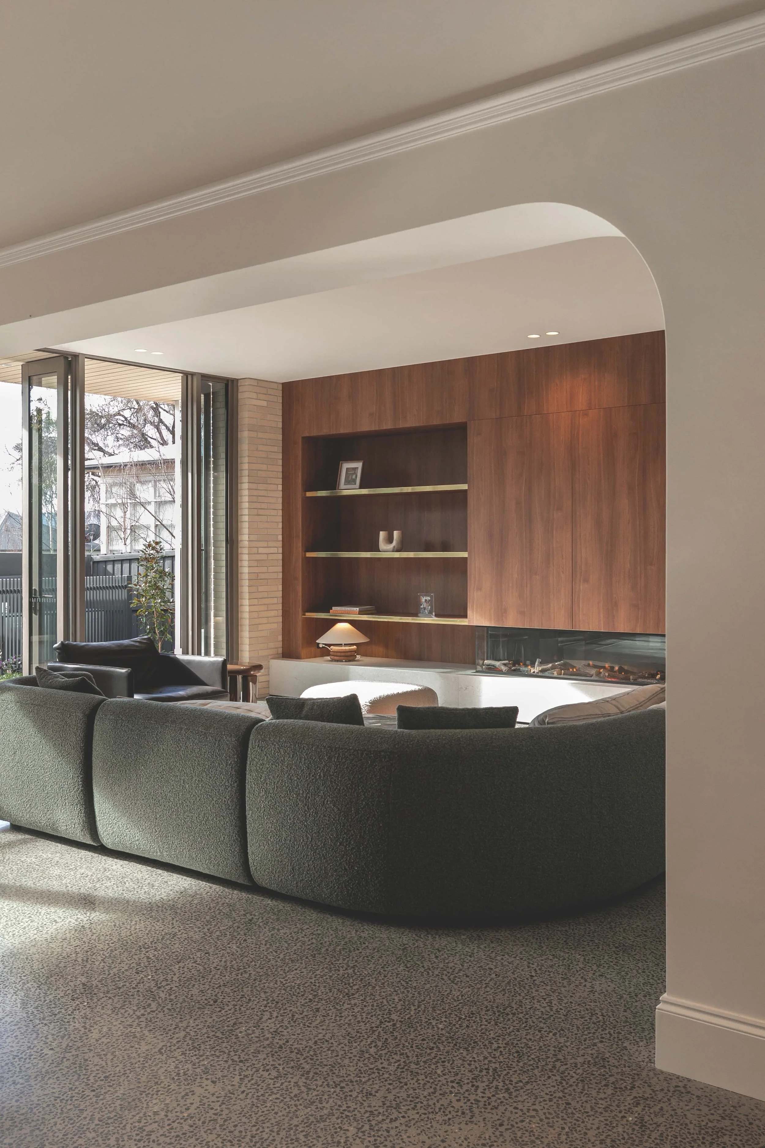 curved couch in lounge room