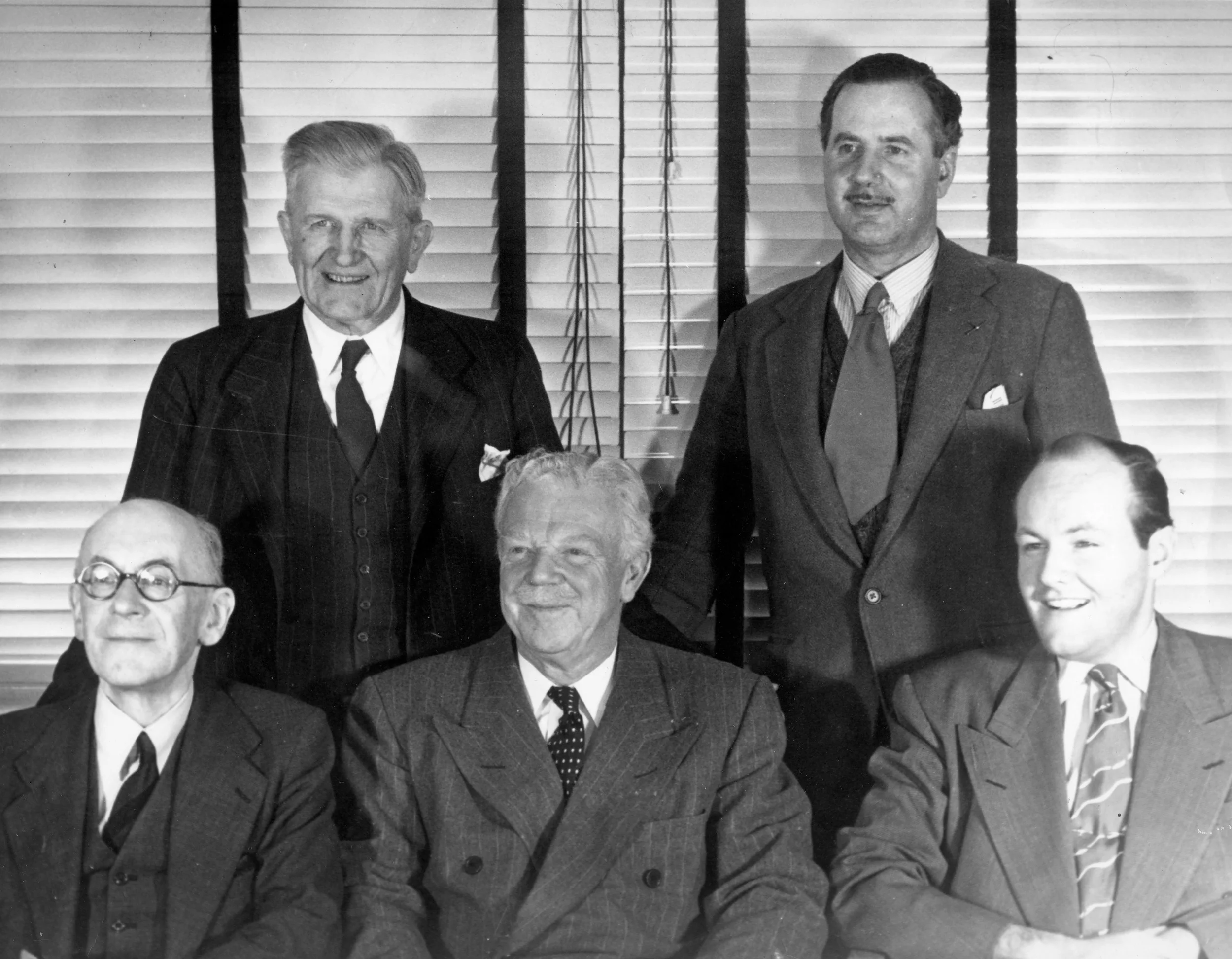 From left to right: Henry Willis III, William E. Zeuch, G. Donald Harrison, Aubrey Thompson-Allen, Joseph Whiteford in the office at the Aeolian-Skinner Company in 1950.
