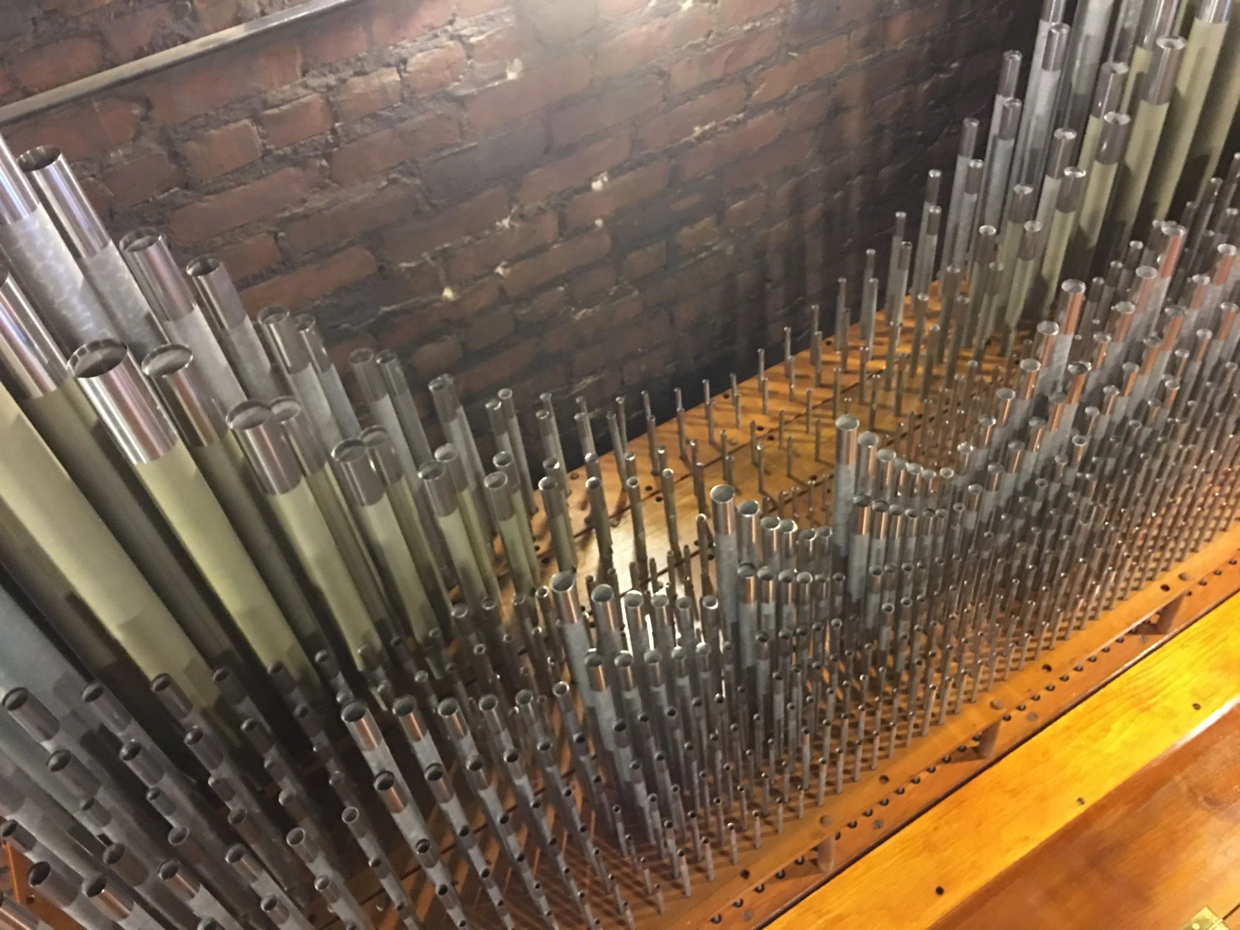 This is one of four windchests in the division. Seen here are the VII Cymbale, IV Harmonics, 4' Principal and 5 1/3' Quint.