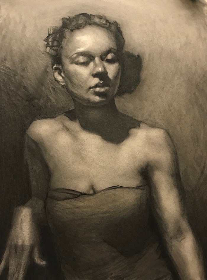 DIONE charcoal on paper, 25 x 19 inches, 2018