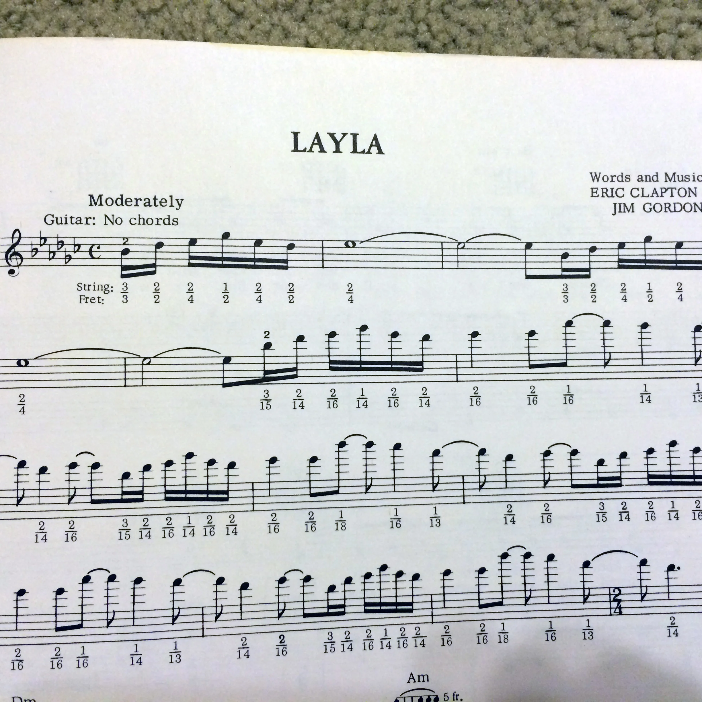 An early attempt at guitar notation was used in the Layla songbook. 