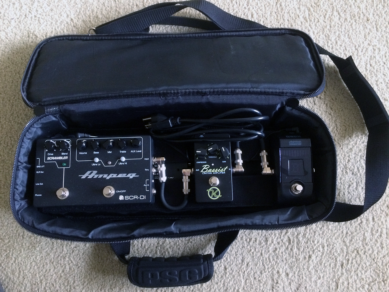 The pedaltrain Nano+ gig bag with pedalboard inside.
