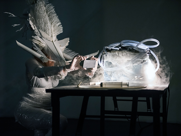 Marie-Luce Nadal, Fiat Nebula Est, Mixed Media Installation, 2016 (Detail) This image, part of "Fiat Nebula Est", was taken during “Growing Mist”, a performance of Marie-Luce Nadal at ICAS - Lasalle Singapore on January 20th 2016 by Truphotos.