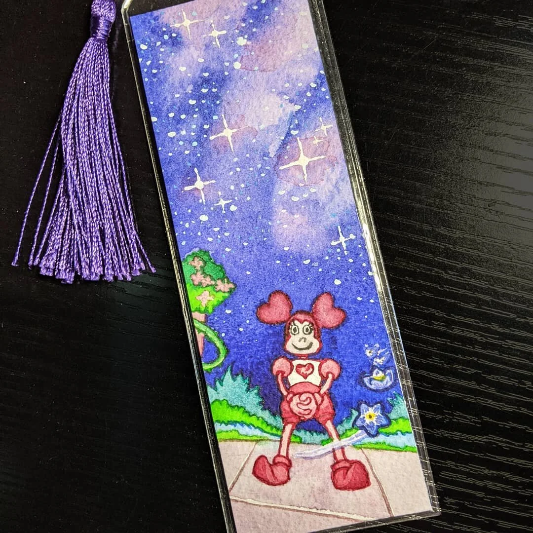 My favorite bookmark I painted last year! Spinel, from Steven Universe. It's a good encouragement to not put books down for too long. Because all this time, she'll be waiting...

#stevenuniverse #spinel #watercolors #bookmark #spinelstevenuniverse #s
