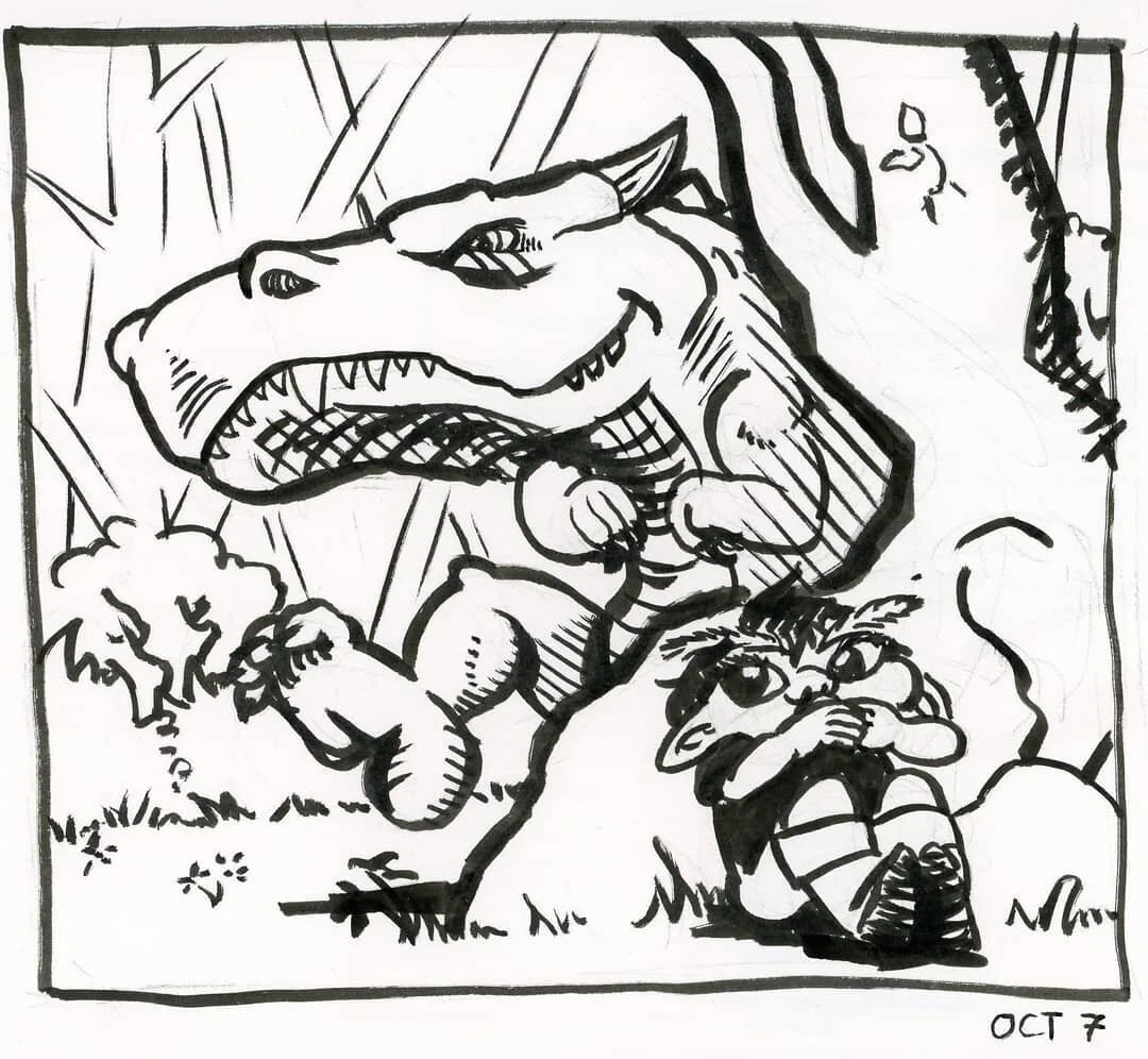 Day 7 - Quiet

#artober2020 #art #drawing #ink #dinosaur #quiet #gnome #forrest