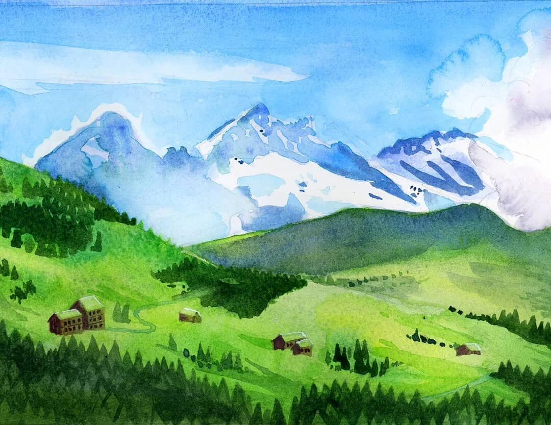 Day 12 - Mountains
I'm enjoying practicing some watercolor sketching along the way.

#art #artober2020 #artober #watercolor #watercolors #painting  #mountains #switzerland