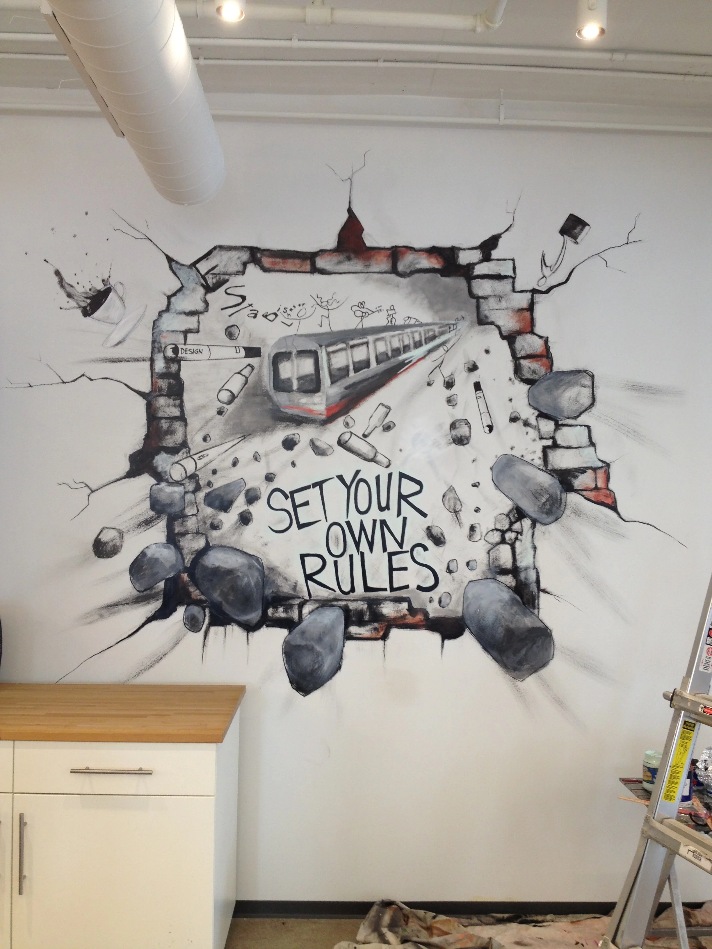 Wall Mural at Jacob's Design Agency in Chicago. "Set your own Rules" Acrylic on Drywall 10' x 10'