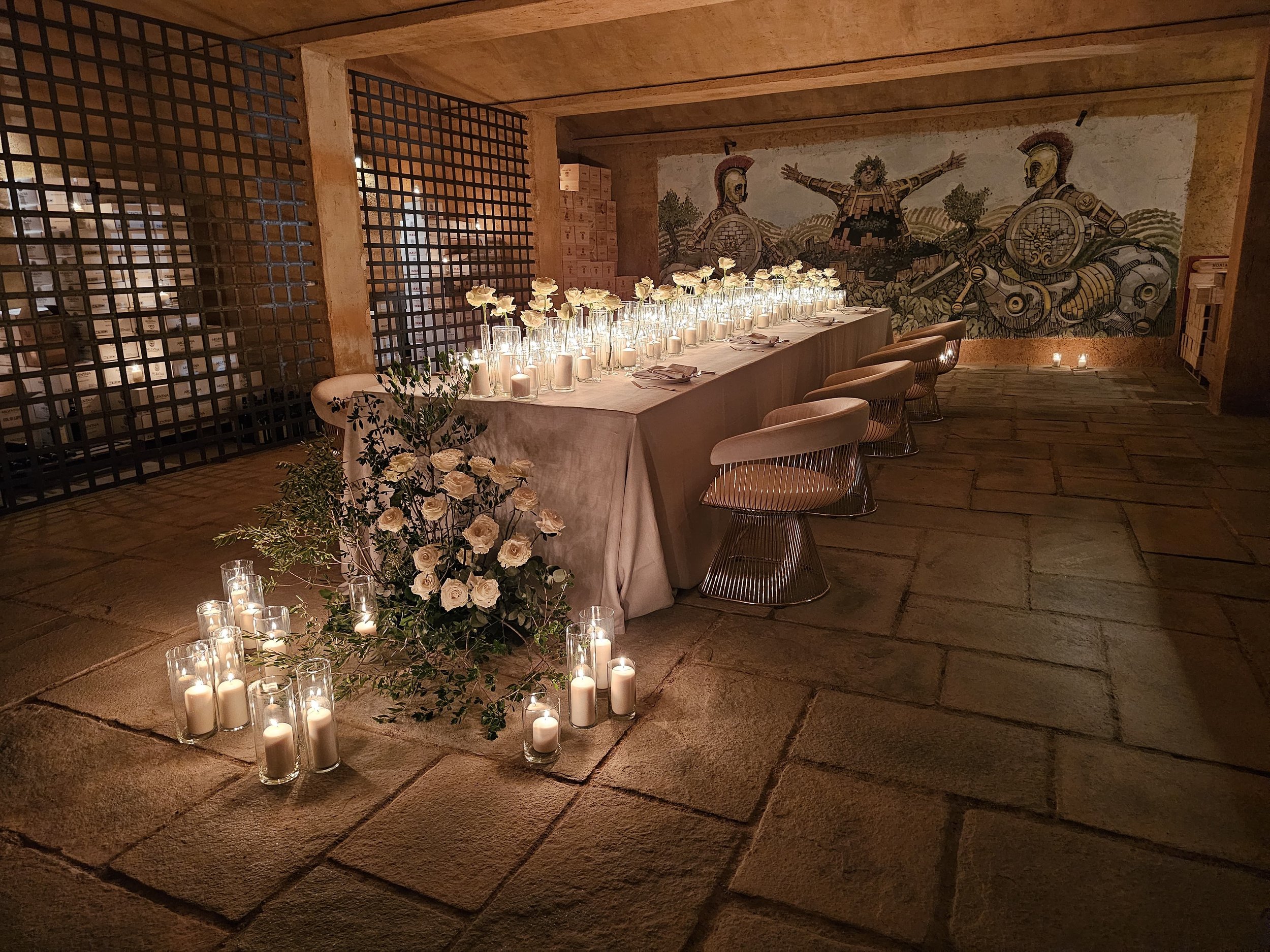 Elegant tablescaping in Tuscan villa